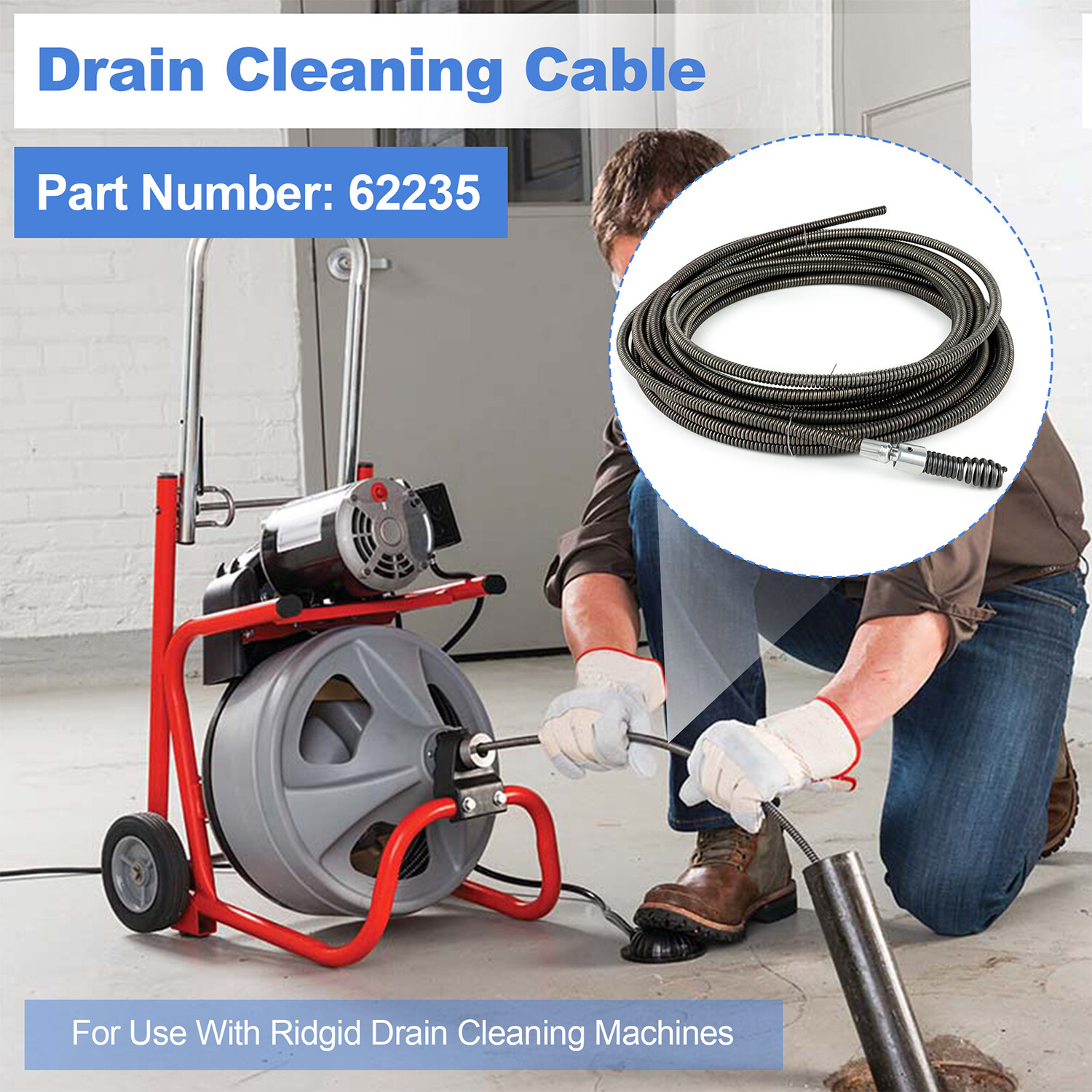 62225 Drain Cleaning Cable, 5/16 In. X 25 Ft.Fits G2037506, 4MY89, 4Z661