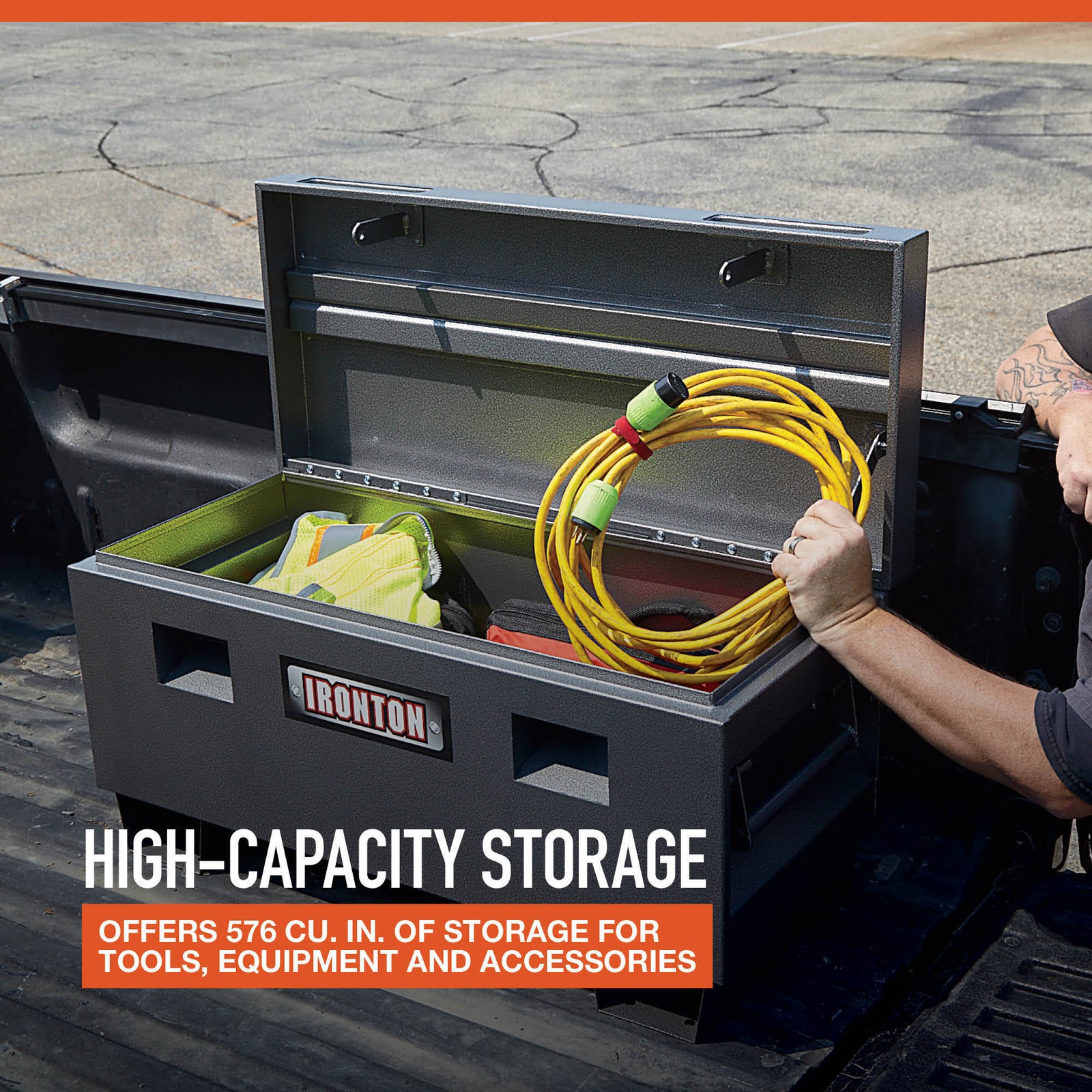 Ironton 36in. Carbon Steel Jobsite Box, Gray, 576 Cu. In. Capacity