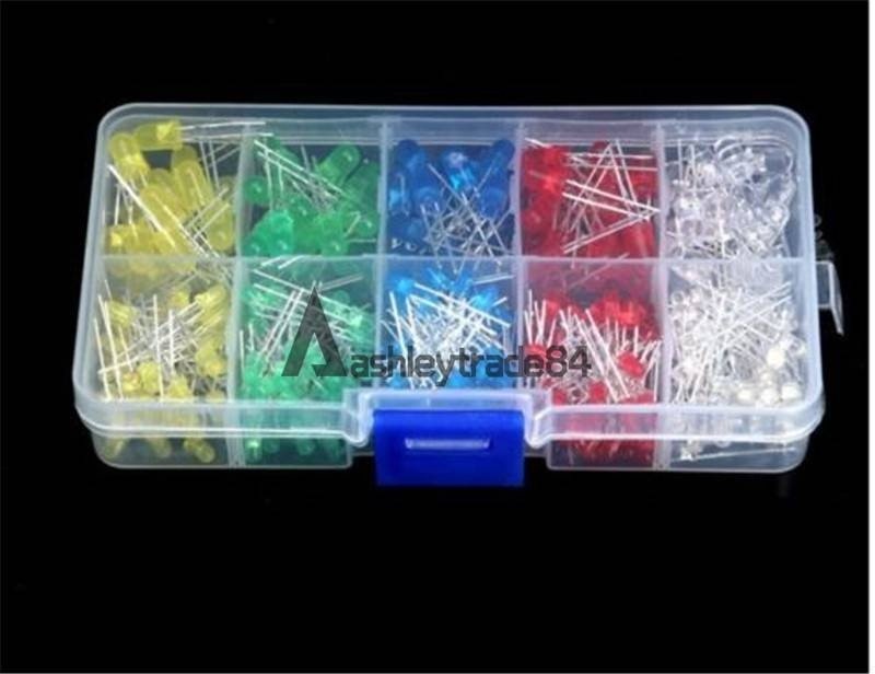 300 pcs 3mm 5mm LED Light White Yellow Red Green Assorted Assortment Kit Set #