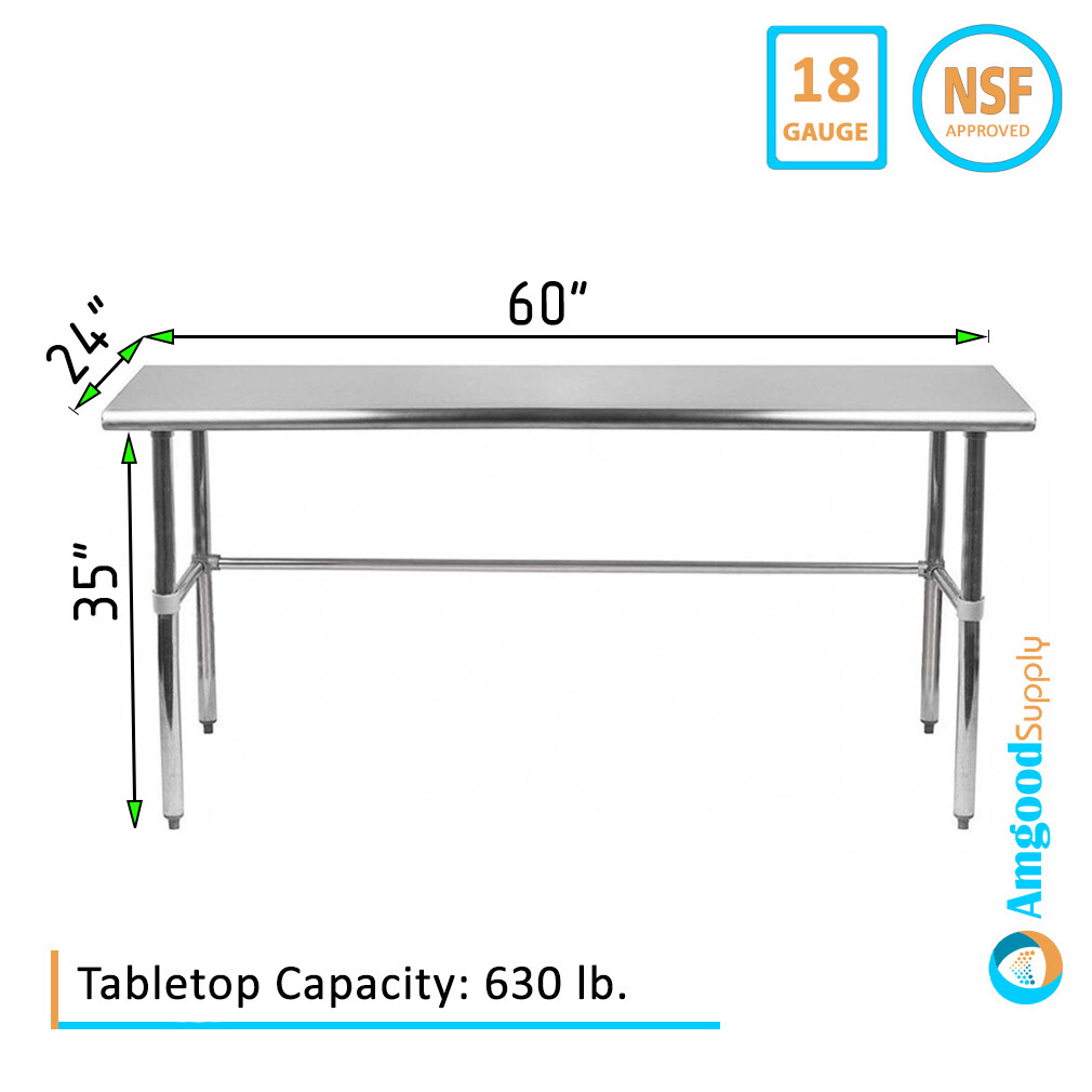 24″ X 60″ Stainless Steel Open Base Table | NSF Prep Metal Work Table