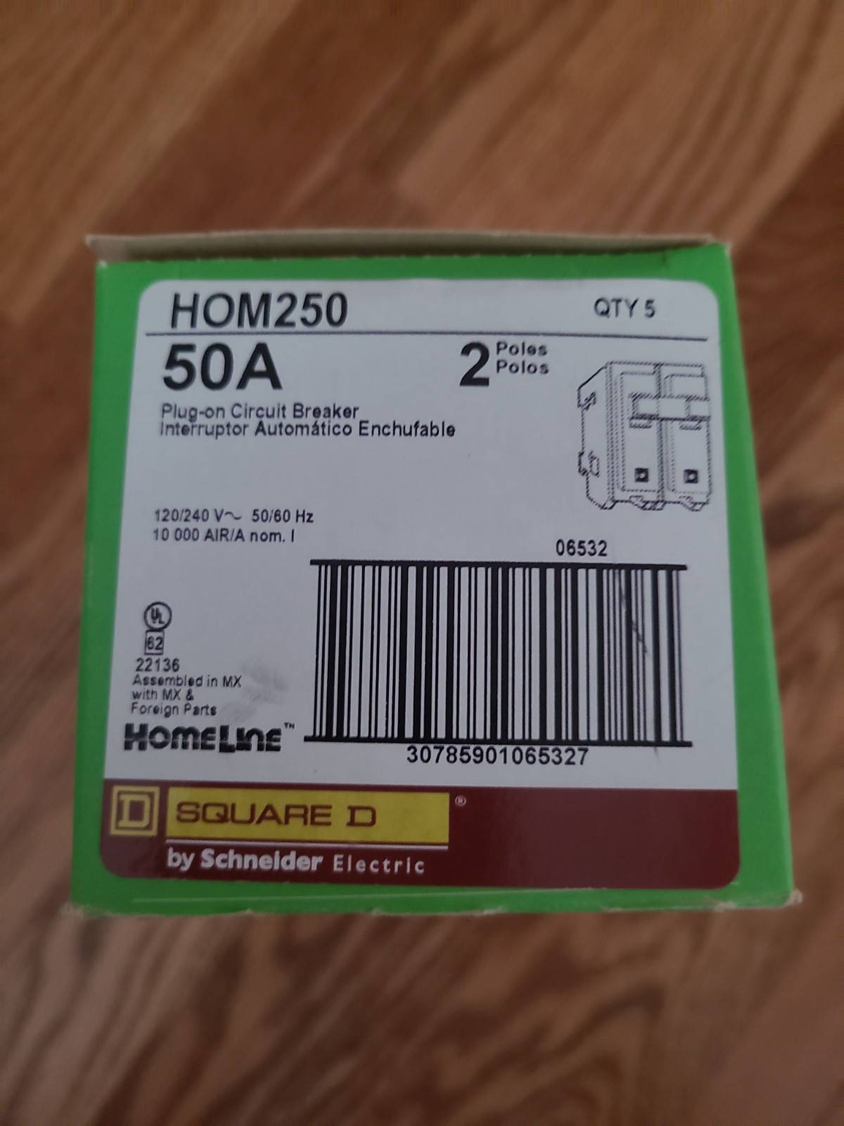 Square D HOM250 50 Amp 2 Pole Circuit Breaker (5 pack) NEW IN BOX