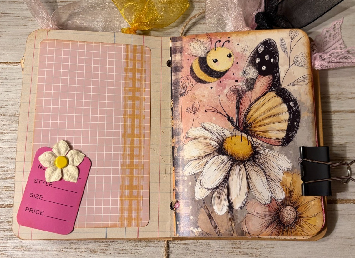 Junk Journal Handmade Booklet Book Vintage «Bees Butterflies» Pocket Ephemera a