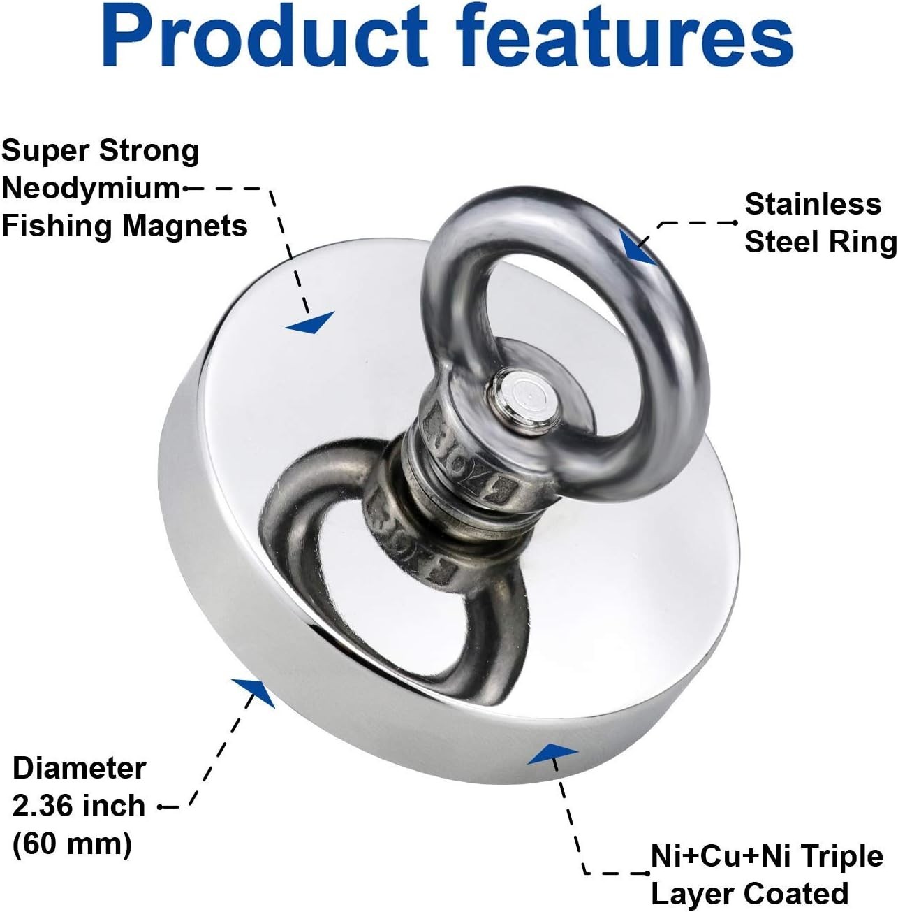 DIYMAG Super Strong Neodymium Fishing Magnets, 500 LBS(227 KG) Pulling Force Rar