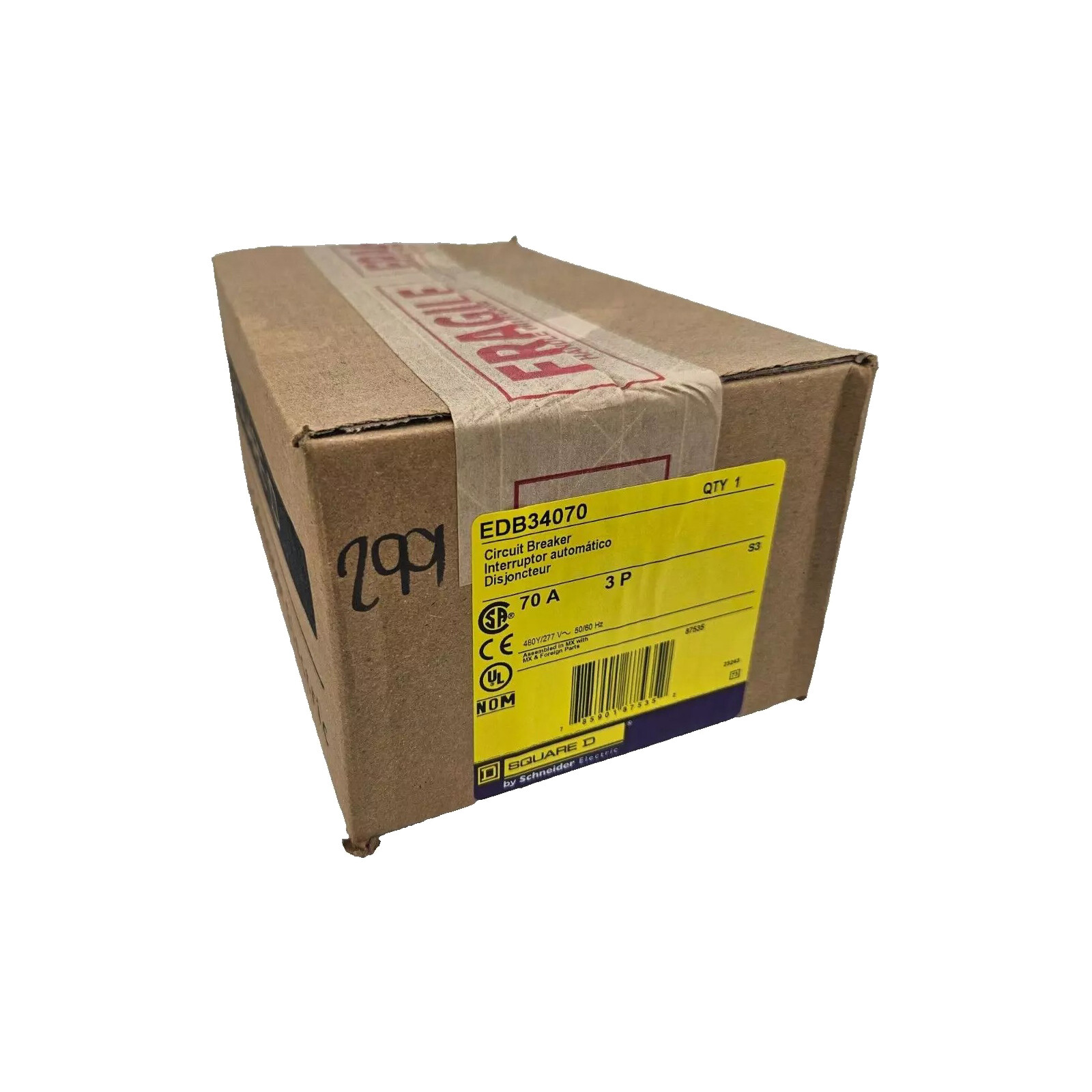 NIB – Square D – EDB34070 – Mini Circuit Breaker, 70A, E-Frame, 3 Pole, 480Y/277