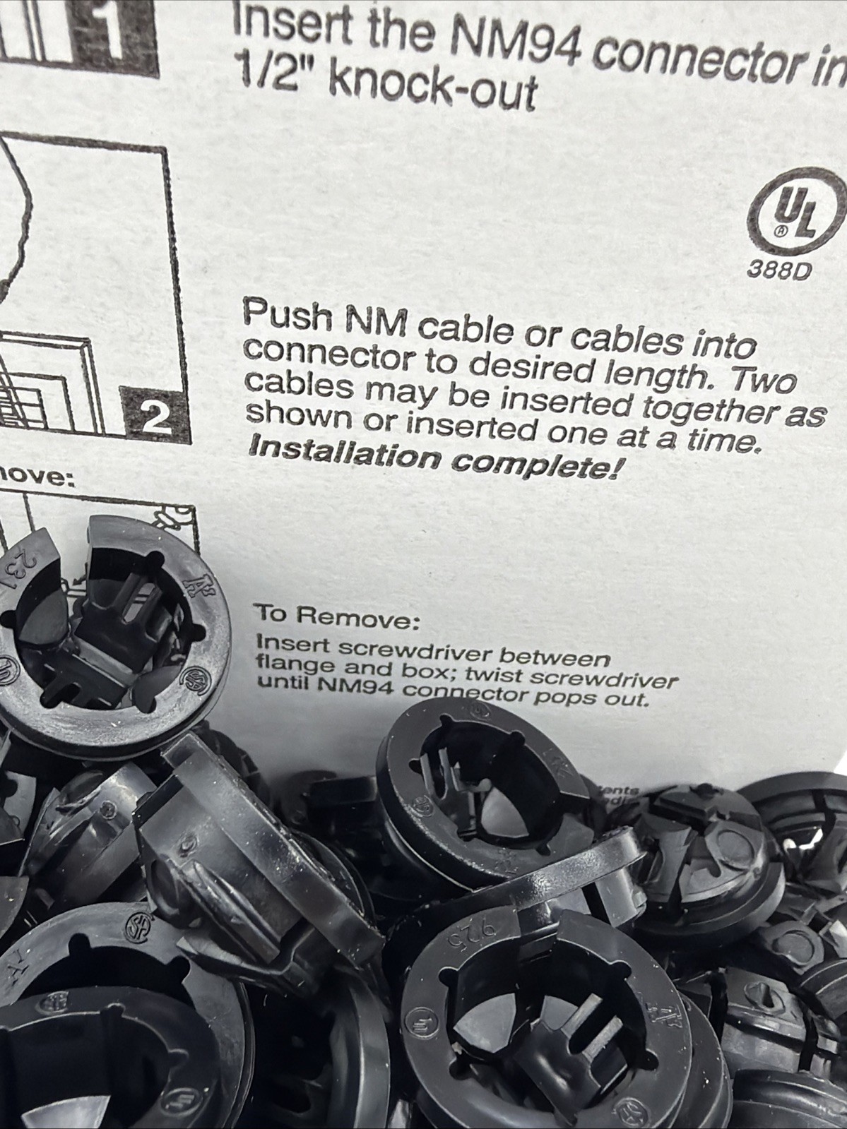 ARLINGTON NM94 1/2” NM CABLE CONNECTORS PUSH-IN ROMEX CLAMP 250 PACK NEW