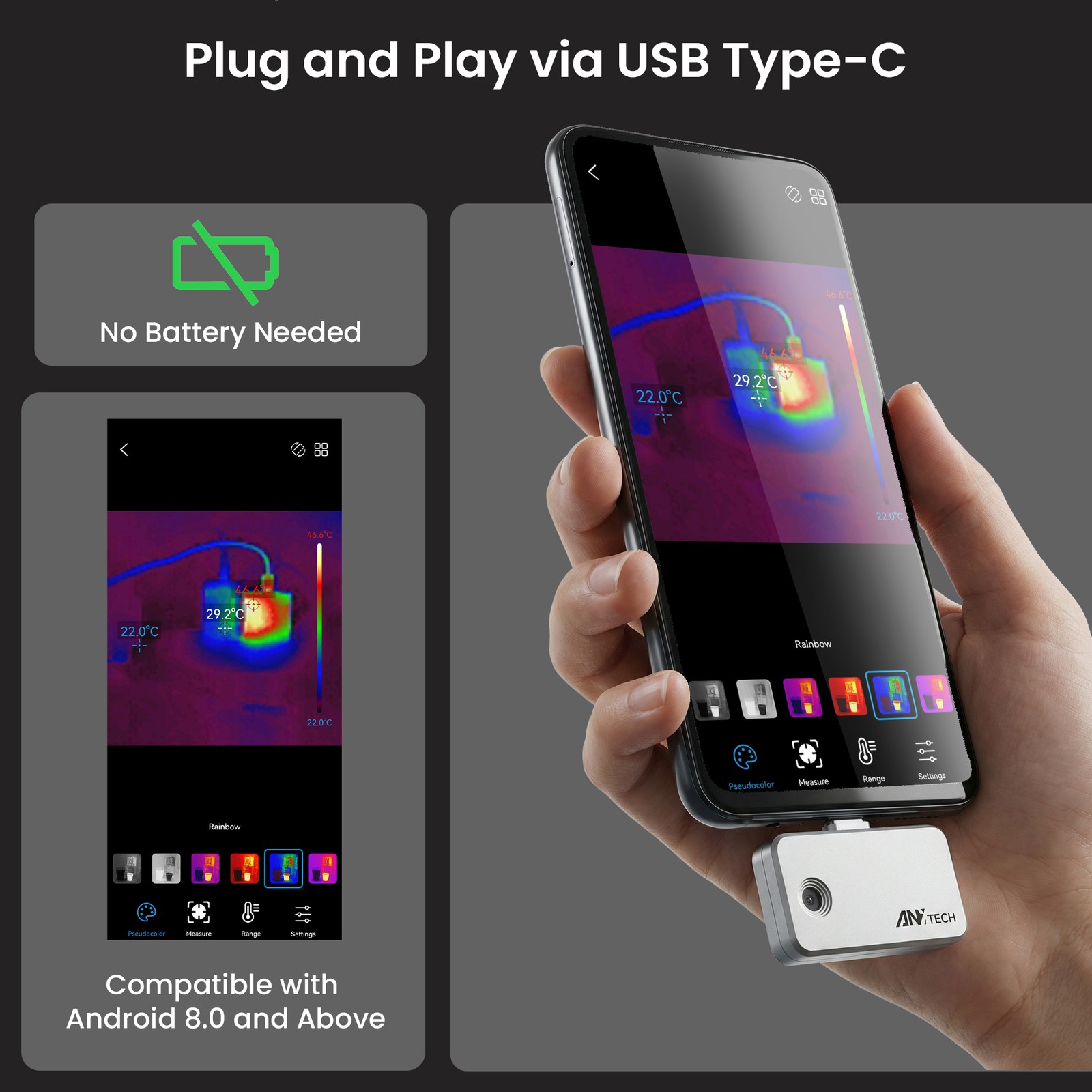 ANXTECH Infrared Thermal Imaging Camera 240*240 TISR Resolution For Android