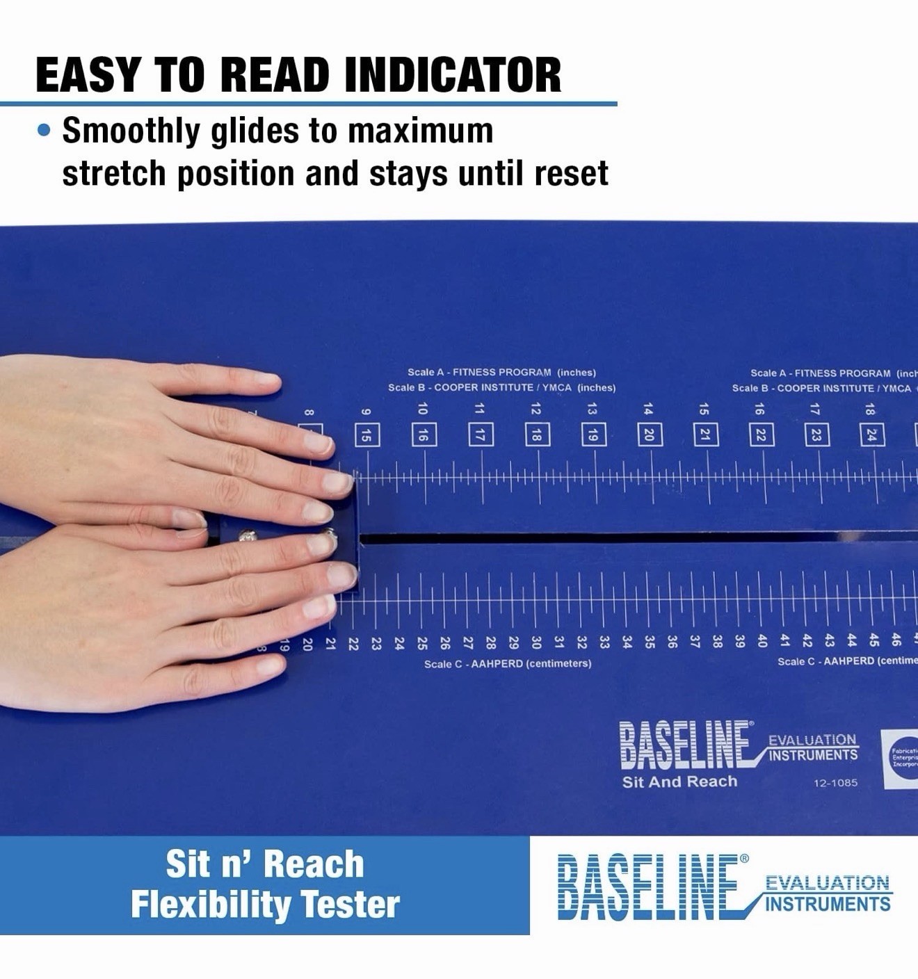 Baseline Sit n’ Reach Flexibility Test Box Trunk Hamstring 12-1085 Blue