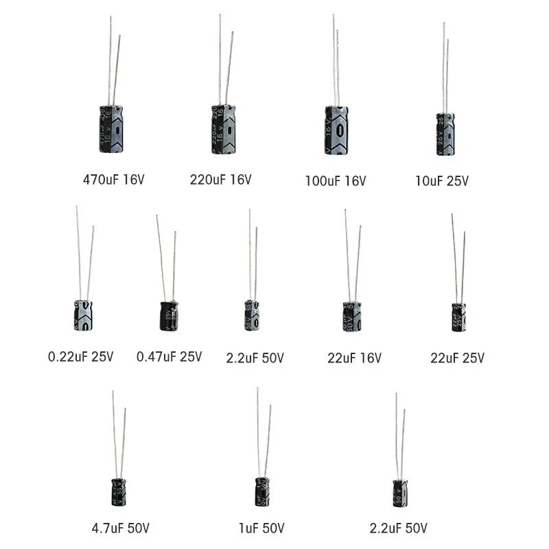 120pcs Electrolytic Capacitor Kit 1uF-470uF 16V/25V/50V Assorted DIP Components