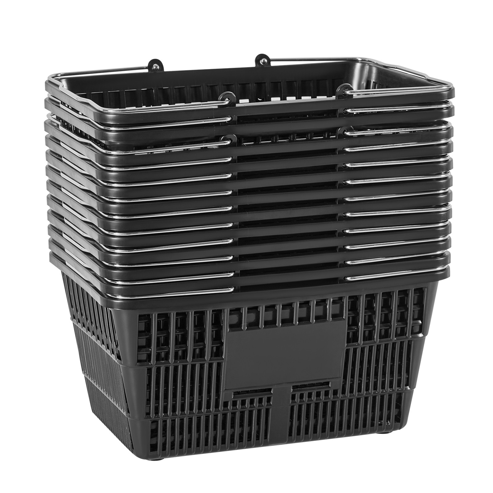 Uimoso Set of 12 Stackable Black PE Shopping Baskets with Handles for Groceries