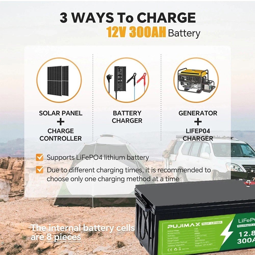 12V 300Ah LiFePO4 Lithium Battery 300Ah BMS Deep Cycles for Trolling Motor RV