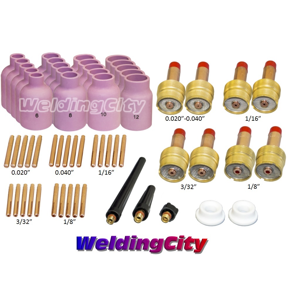 WeldingCity® 58-pcs Large Gas Lens Kit .040″~1/8″ TIG Welding Torch 9/20/25 T48