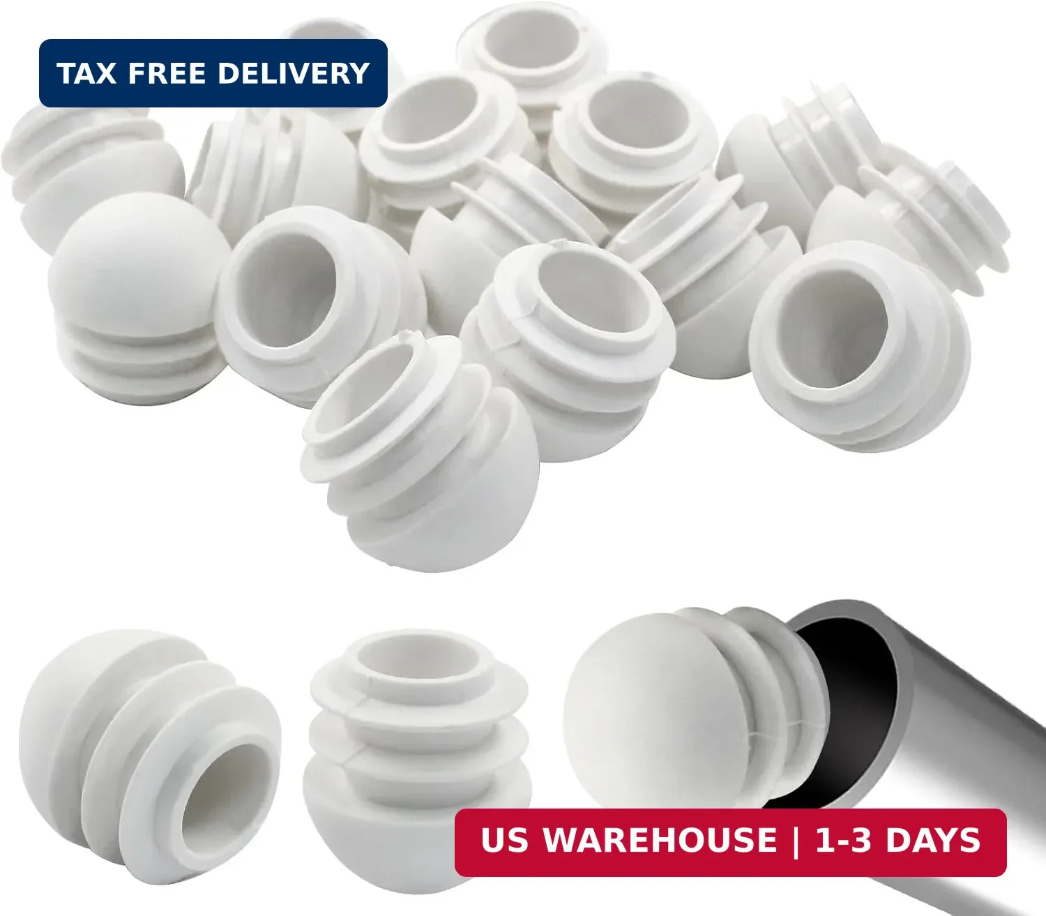 16PCS 7/8″ Round End Caps, 22mm Chair Leg Tube Insert, White | Plastic Chair Gli