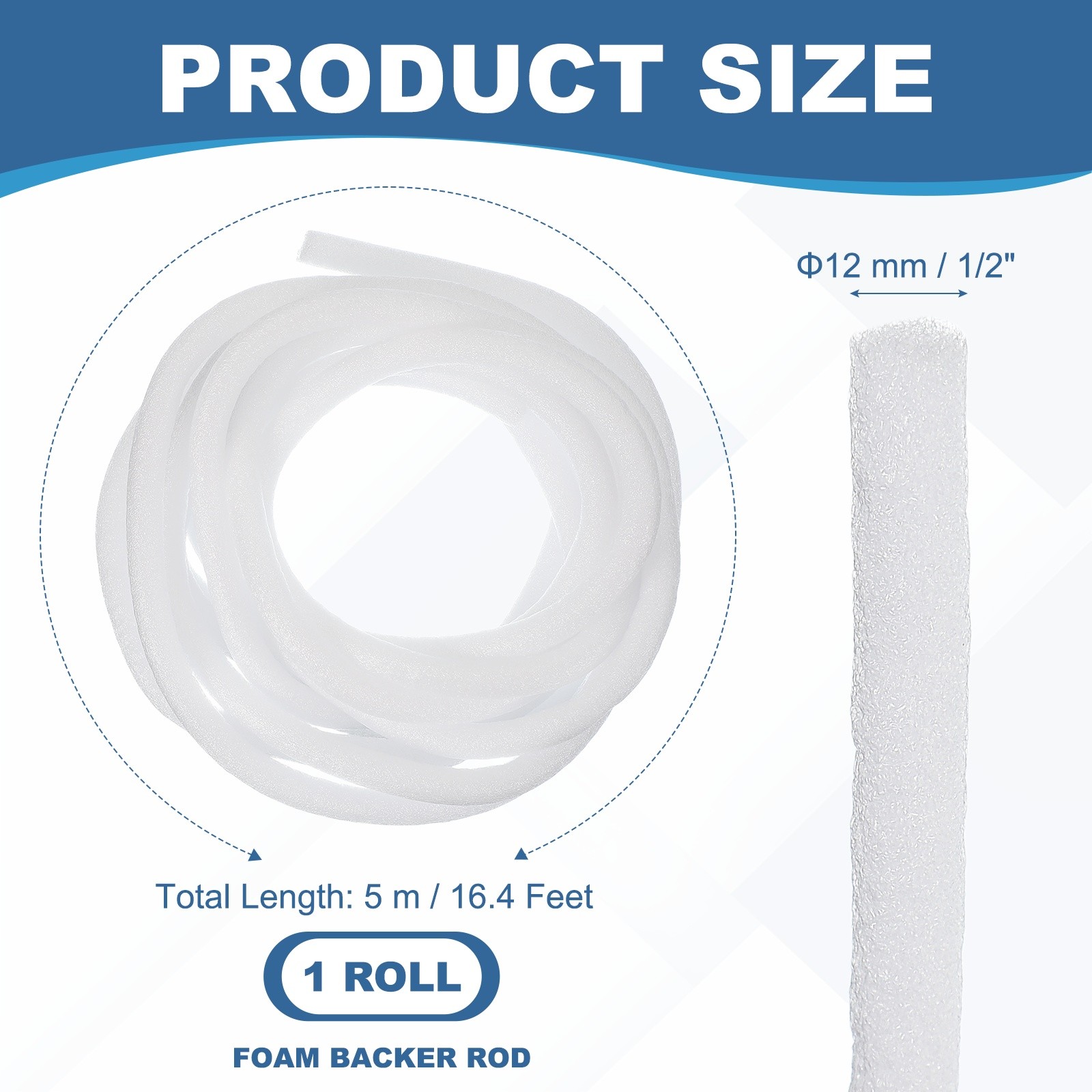 1/2″x16 Ft Backer Rod for Gaps and Joints Foam Caulk Crack Filler White