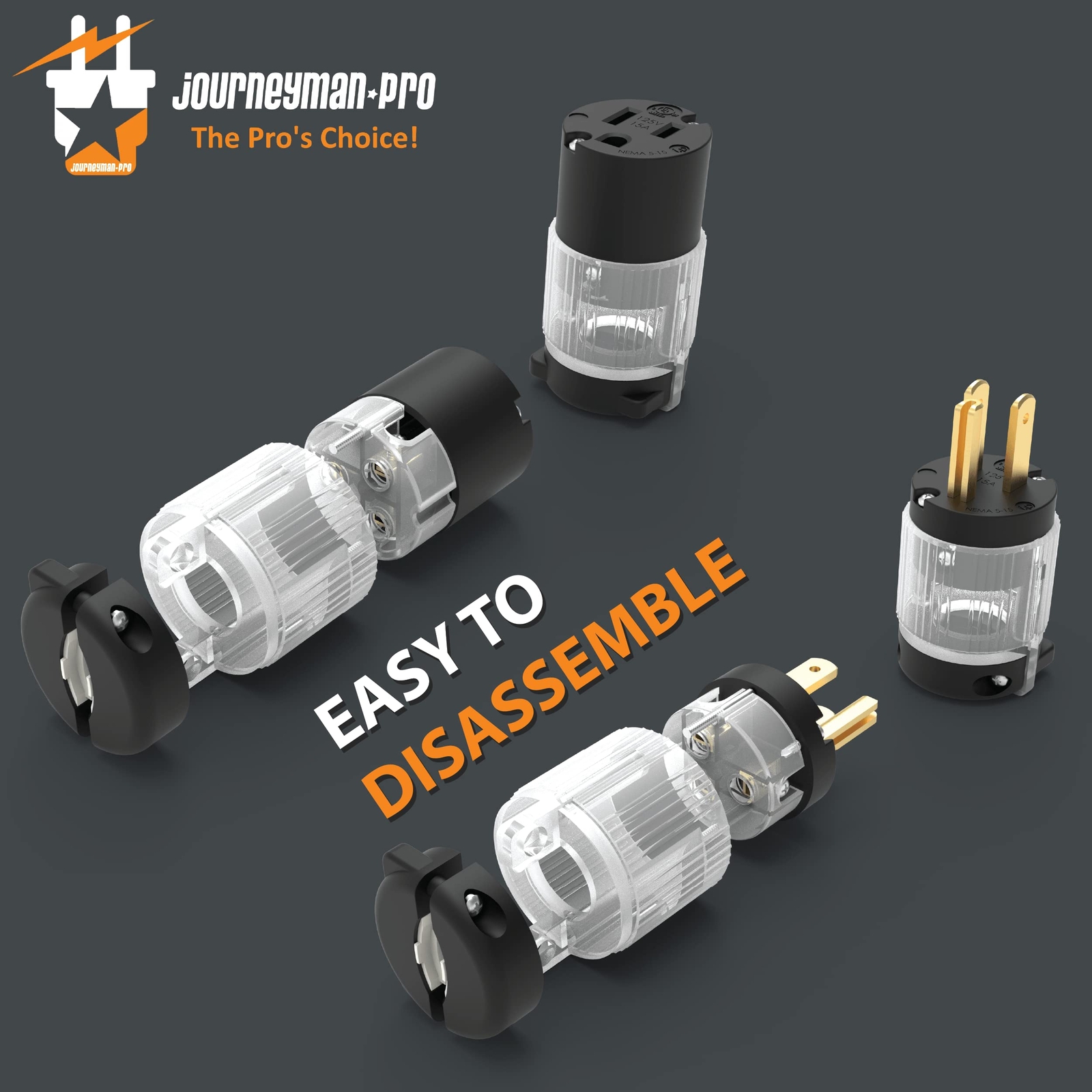 Journeyman-Pro 515PC LIT Lighted Plug & Connector Set 15 Amp 120-125 Volt NEM…