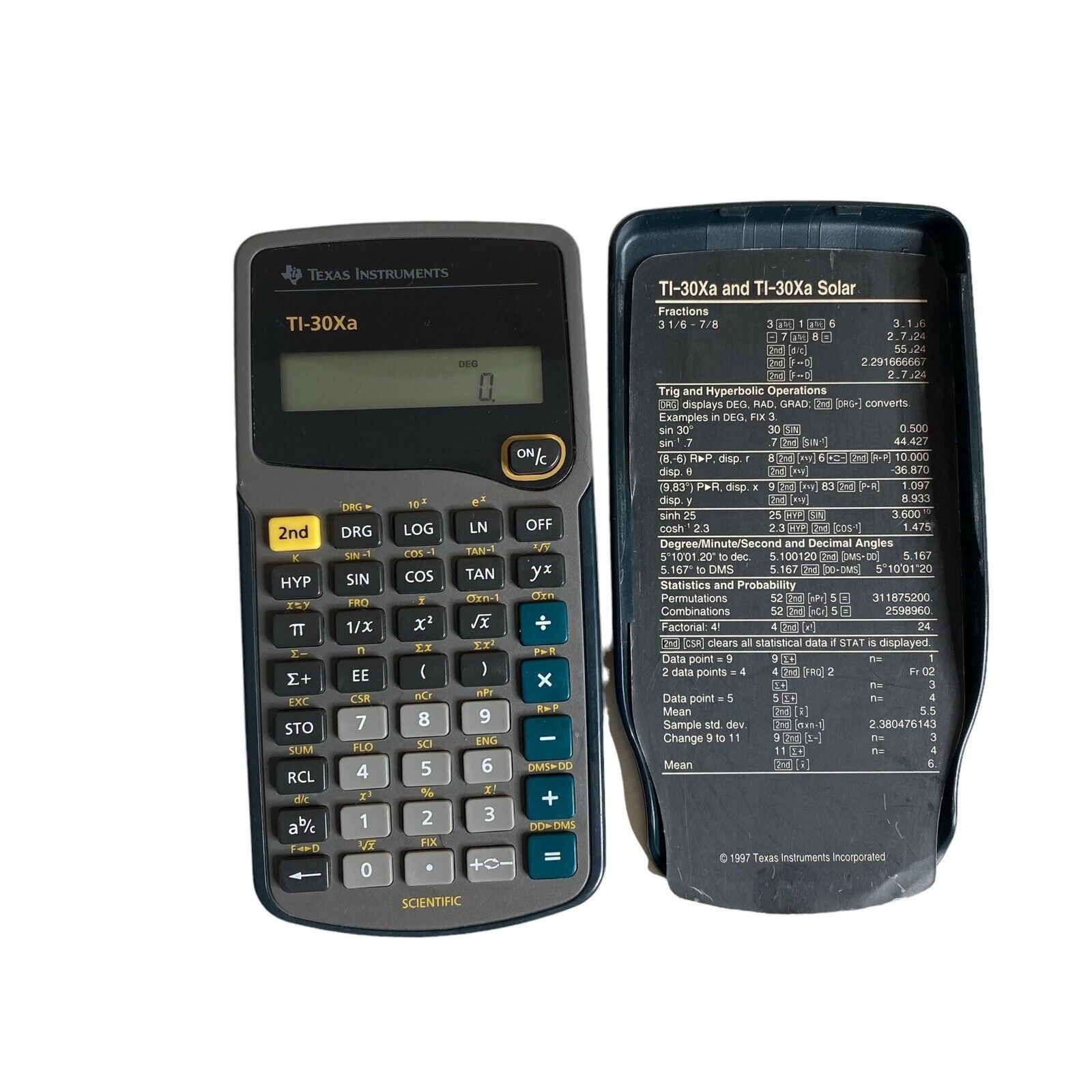 Texas Instruments Scientific Calculator Model TI-30XA with Case Cover