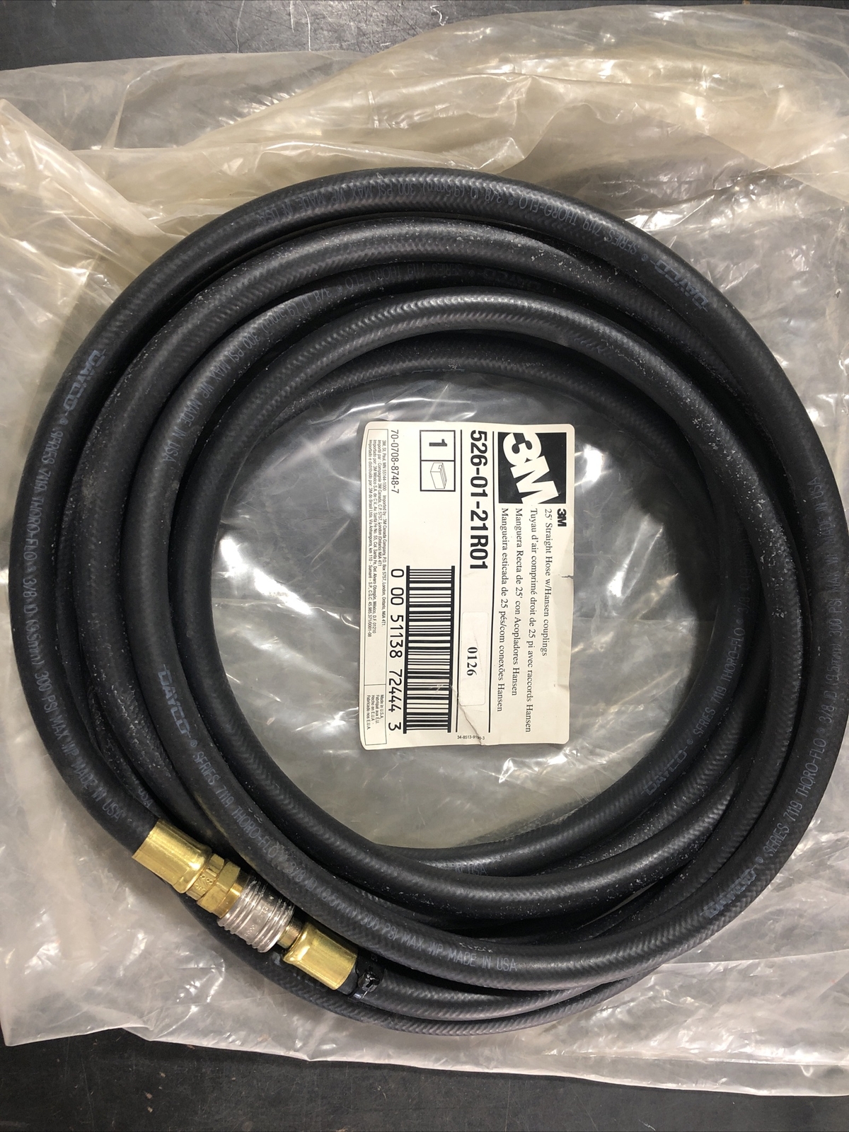 3M 526-01-21R01 25’ Straight Hose w/ Hansen Couplings