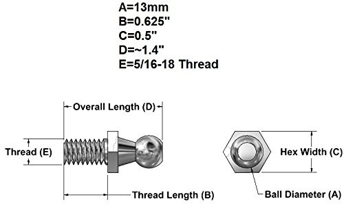 (4 Pack) 13mm Studs with Hardware – 5/16-18 Thread x 5/8″ Long Shank – Gas Li…