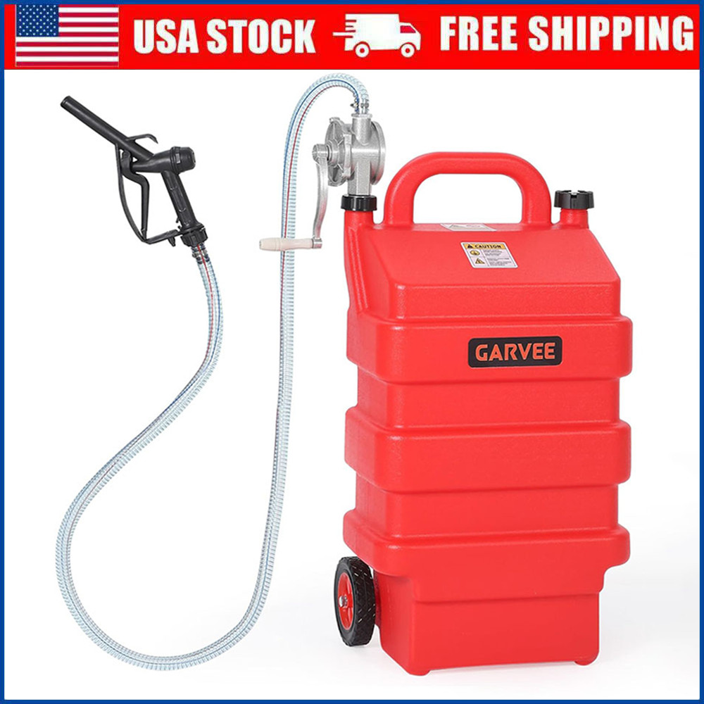 16 Gallon 60L Fuel Caddy Portable Gas Storage Tank with Manual Pump & Hose, Red