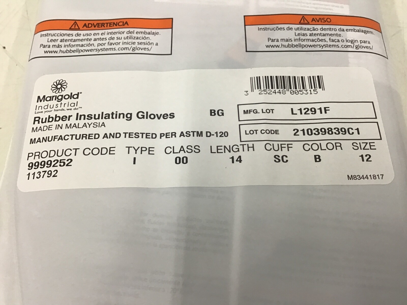 ANSELL – CLASS 00 B 14 Electrical Insulating Gloves Black 500V AC / 750V DC 1 PR