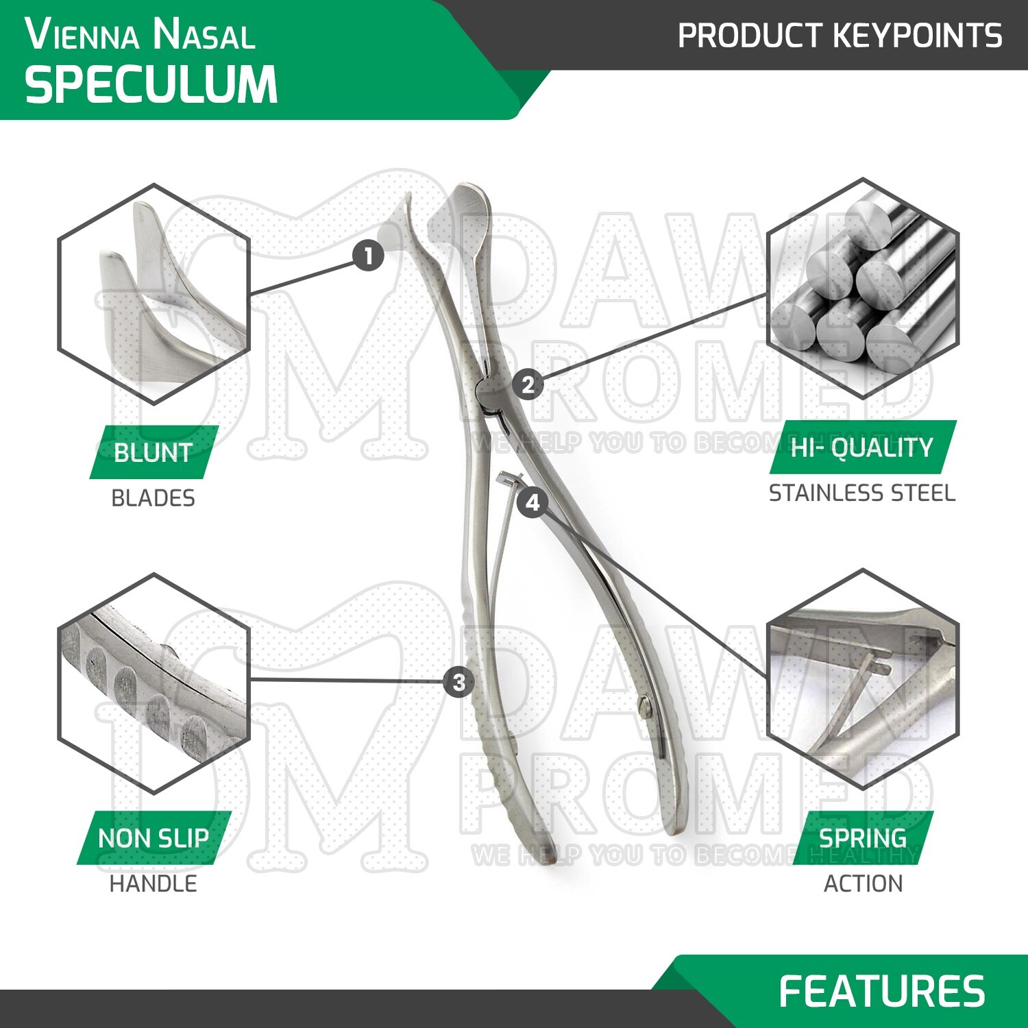 Vienna Nasal Speculum 3 Pcs Set (S/M/L) 5.75″ Long Diagnostic ENT Instruments