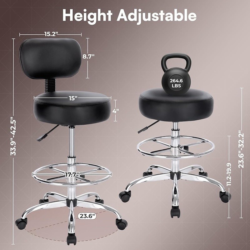 Adjustable Drafting Chair Ergonomic Rolling Stool High Back Office Seat New