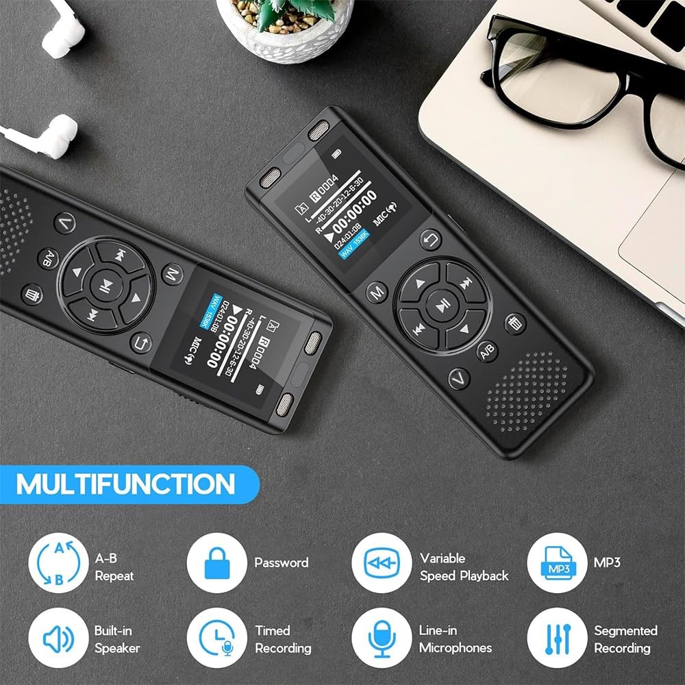 Tonfarb 64GB Digital Voice Recorder with Playback,Audio Recording Black