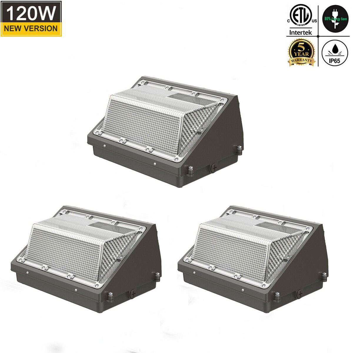 3Pack 120W LED Wall Pack Light Outdoor Commercial Industrial Security Lighting