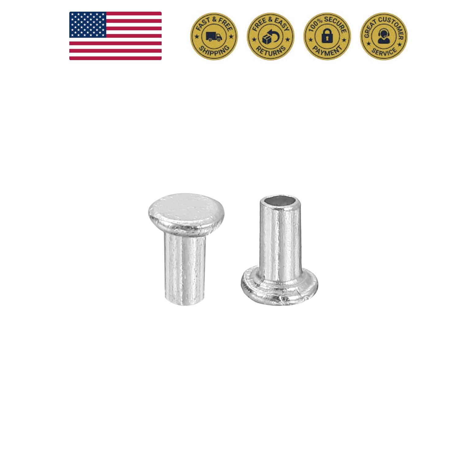 50Pcs Semi Tubular Rivets, 2mm x 4mm Aluminum Round Flat Head Semi-Tubular Ri…