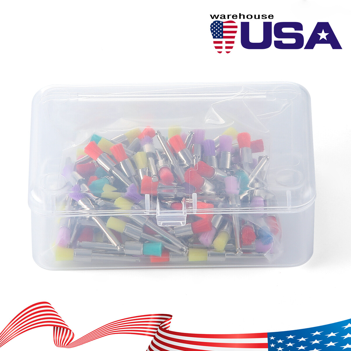 100pcs Dental Nylon Prophy Polishing Brush Latch Flat Bowl Polisher Mixed Color