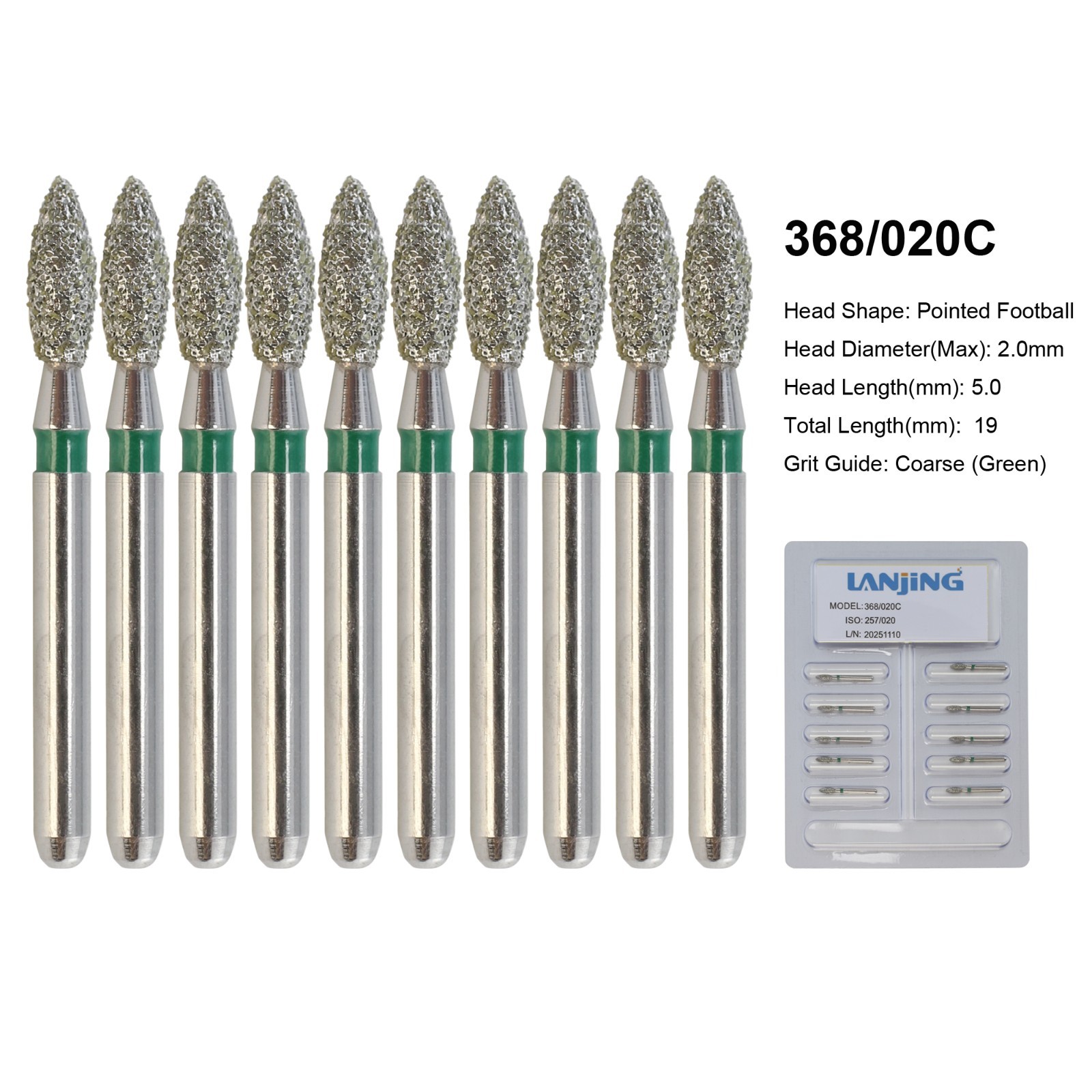Dental Diamond Bur FG Round End Taper Football Flame Pear Coarse Fine High Speed