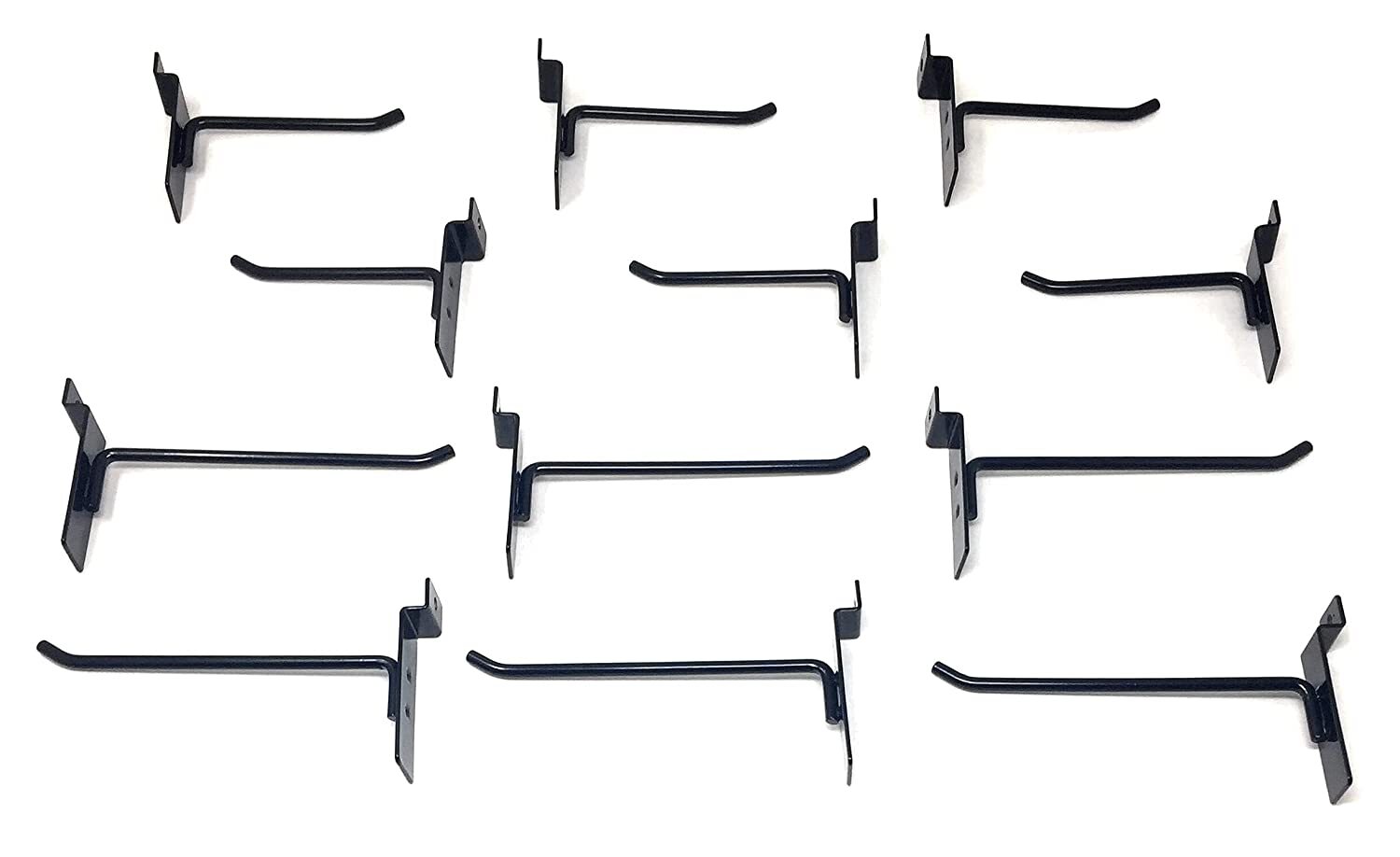ExecuSystems Set of 12 (Six 4-Inch and Six 6-Inch) Slatwall Hooks- Black
