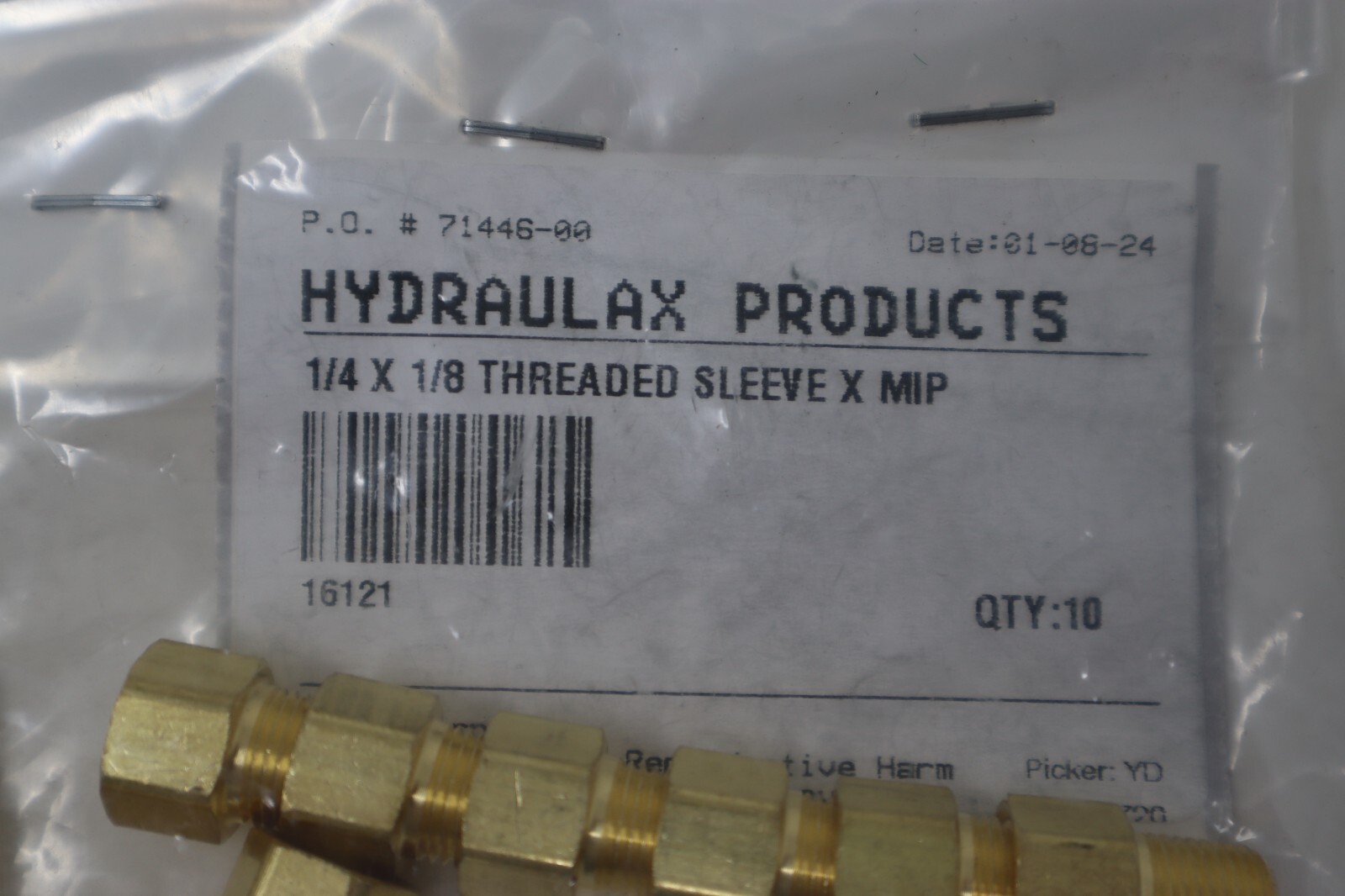 Lot of 10 Hydraulax Products Brass 1/4″ x 1/8″ Threaded Sleeve x MIP