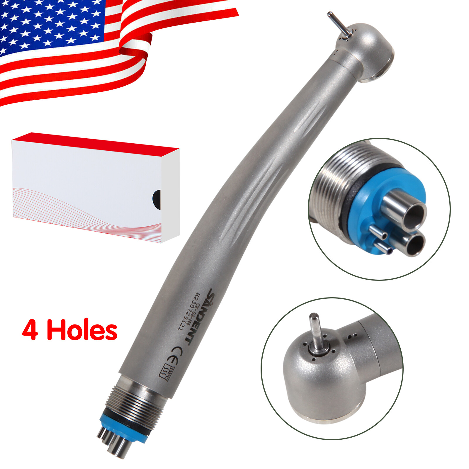 Dental High Speed Handpiece Ceramic Rotor Push Button 4 Holes Single Way Spray