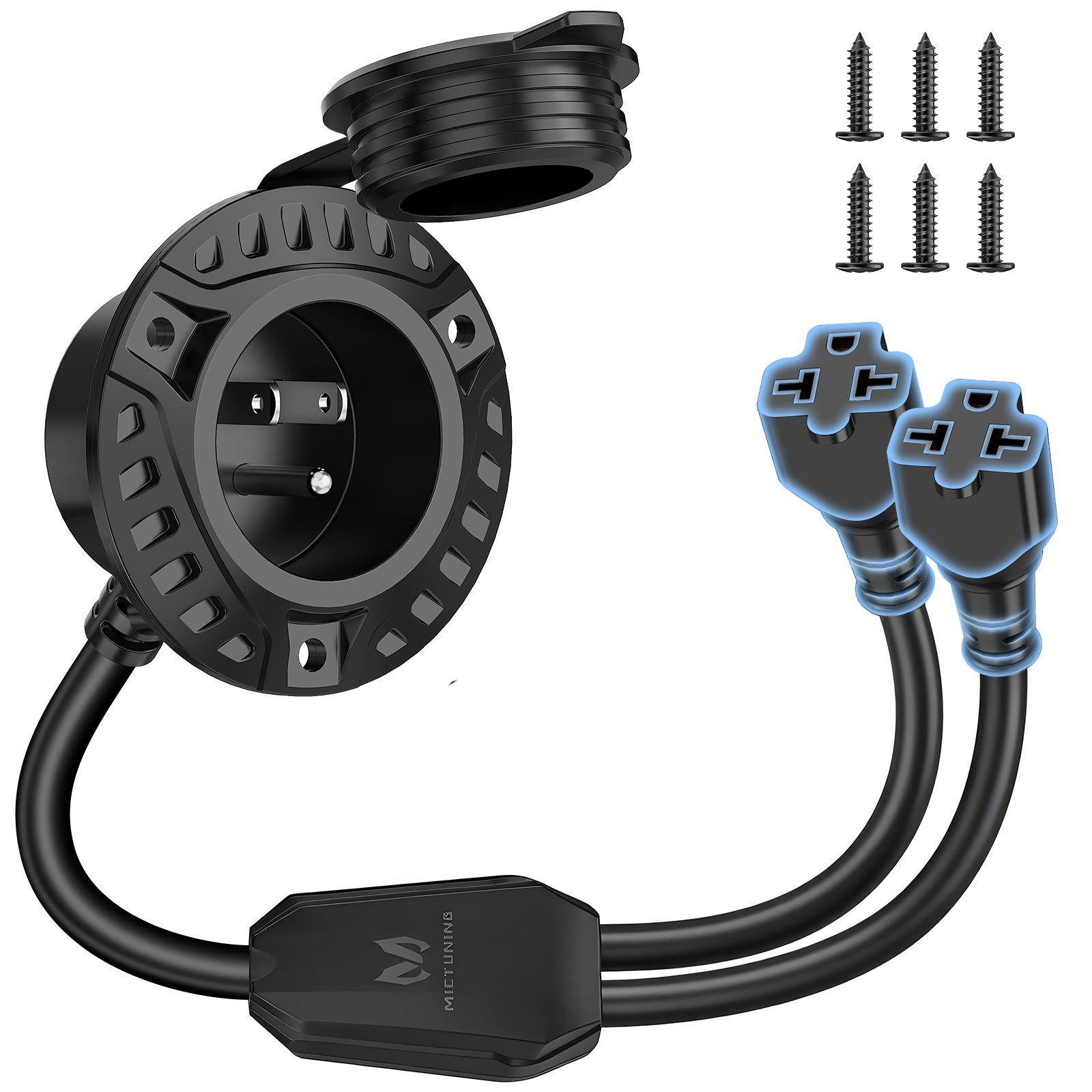 20″ 20A 125V AC Port Plug with 5-in-1 T-Blade Adapter RV Shore Power Inlet Plug