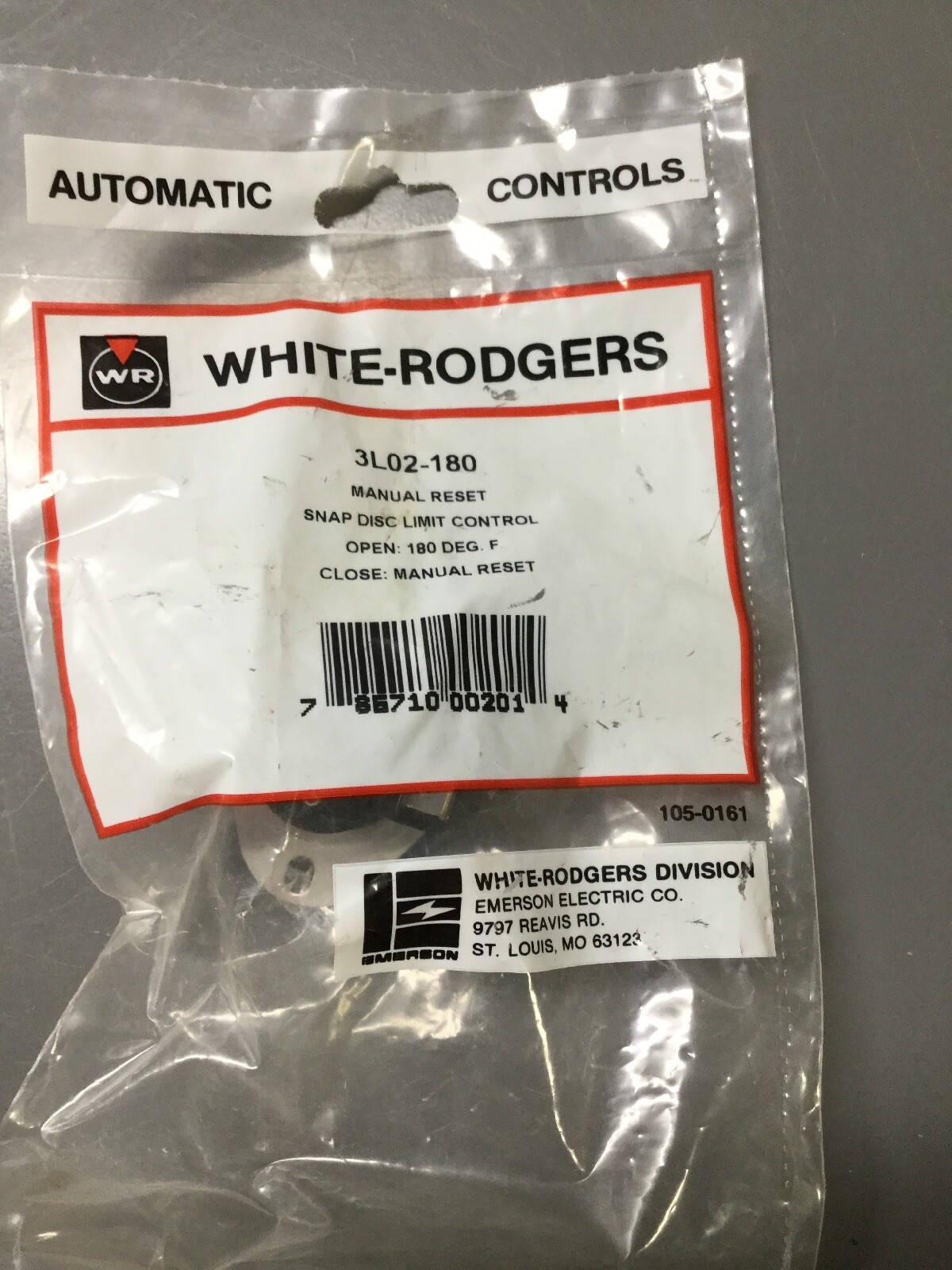 NEW, SEALED, WHITE-RODGERS, 3L02-180, SNAP DISC LIMIT CONTROL, (14K-3)