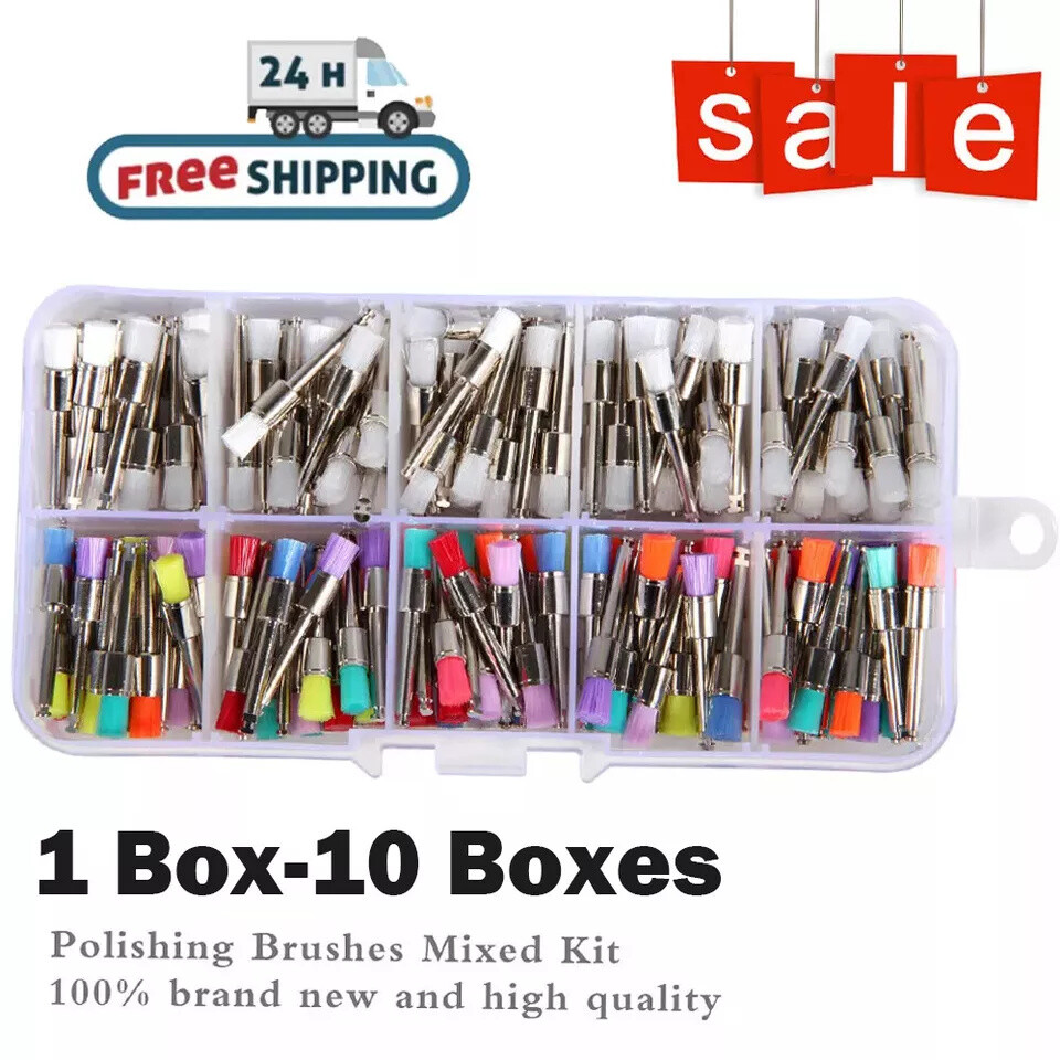 Dental Nylon Polishing Flat Latch Polisher Prophy Brush Disposable Mixed US