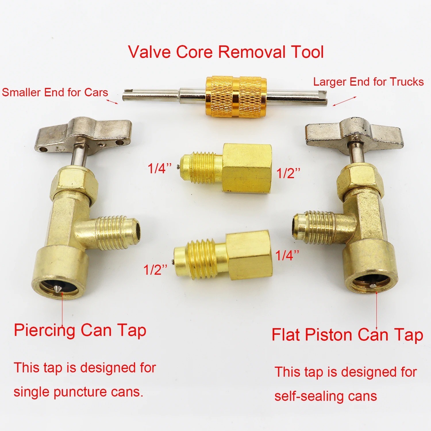R134A Adapter Fitting Kit ( R134A Self-Sealing, and Single Puncture Can Taps, wi