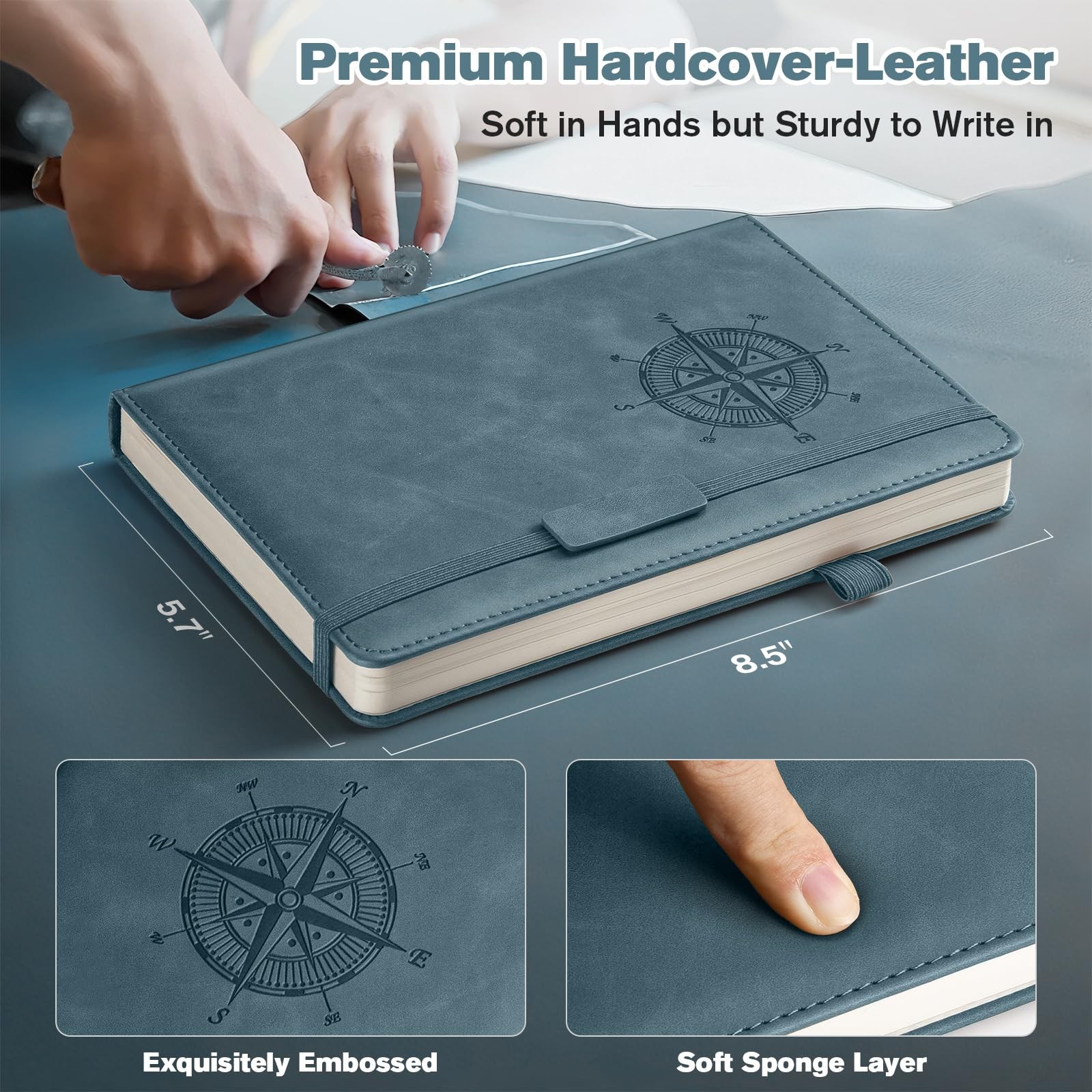 Notebook Journal for Women Men: Leather Writing, A5, Deepblue