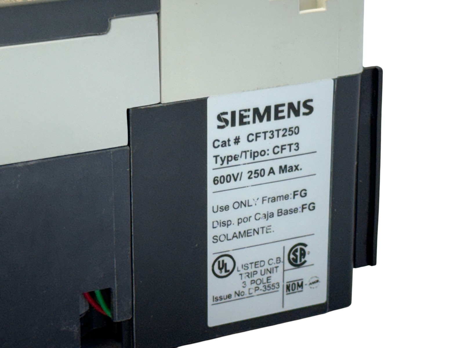 SIEMENS NFG3F250 CFT3T250 TRIP UNIT 250A 3-PHASE 3-POLE 600V 35KA BOLT-ON NEW