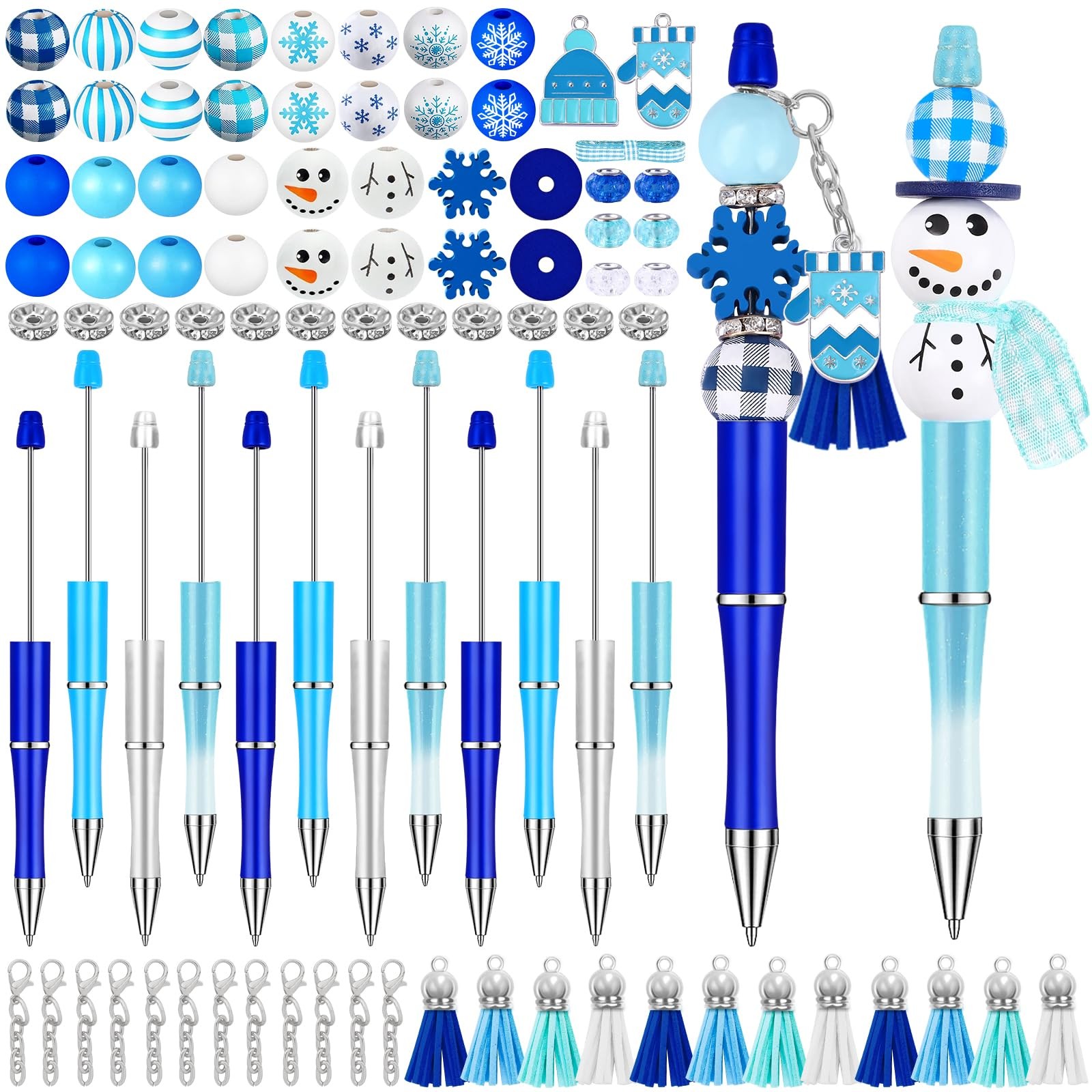 Vellibring 12 Set Christmas Beadable Pens Plastic Bead Winter Black