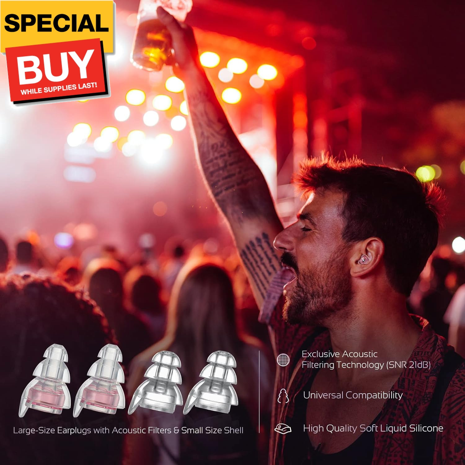 High Fidelity Concert Earplugs, Reusable Musicians Ear Plugs, 24dB Advanced Filt