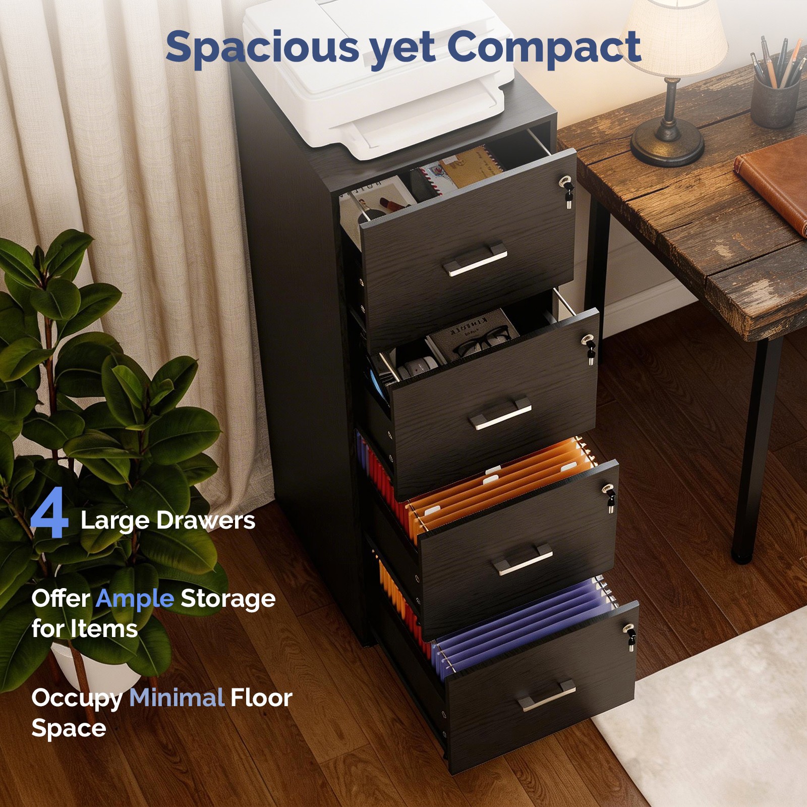 4-Drawer Tall File Cabinet with Independent Locks, Letter-Size Hanging Anti-Tip