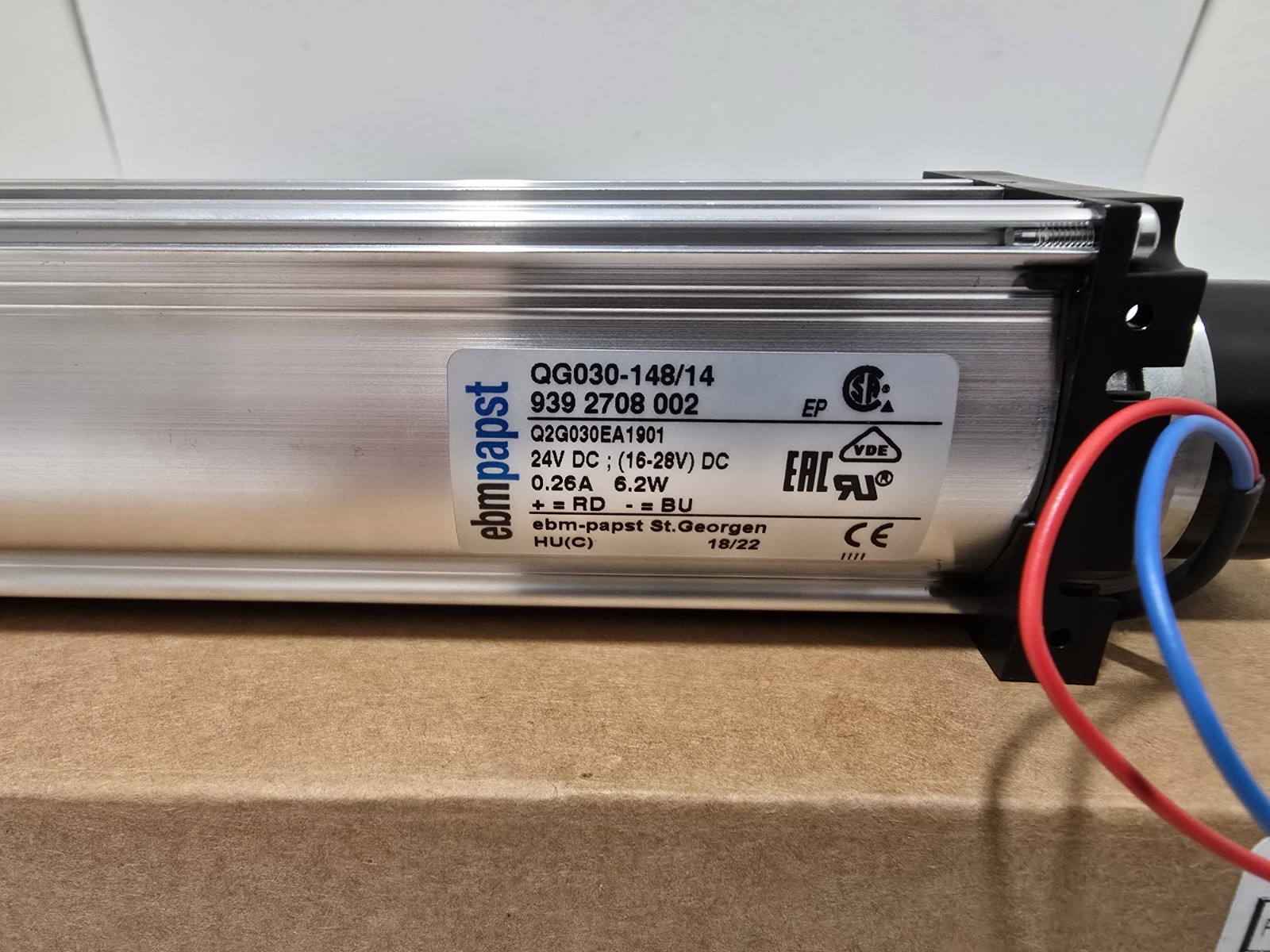 Ebm-Papst QG030-148/14 Fan Blower 24V DC 201mm L X 47.5mm H 2 Wire Leads