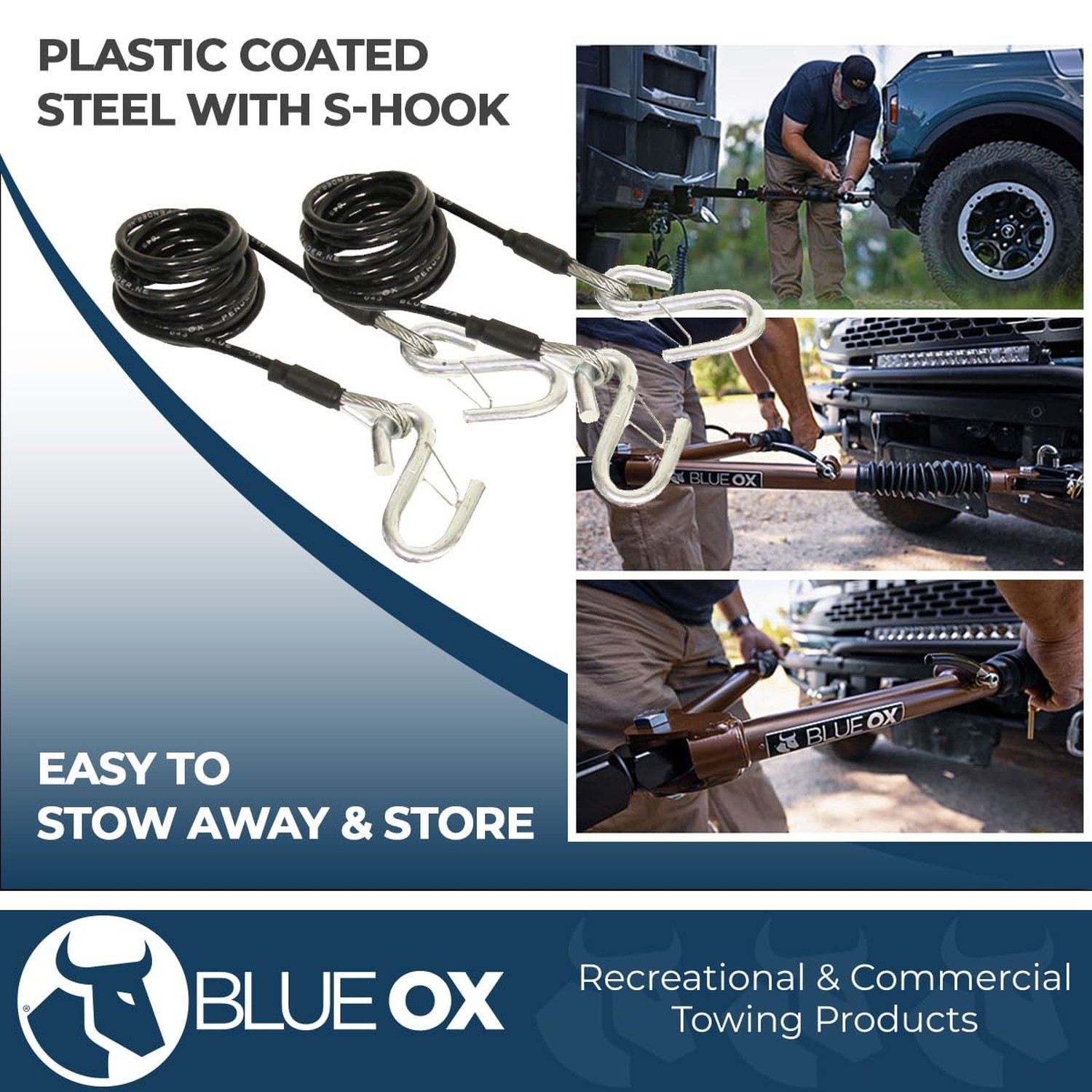 Blue Ox BX88196 Safety Cable Kit Class III | Rating 7,500 lbs | Coiled Safety…