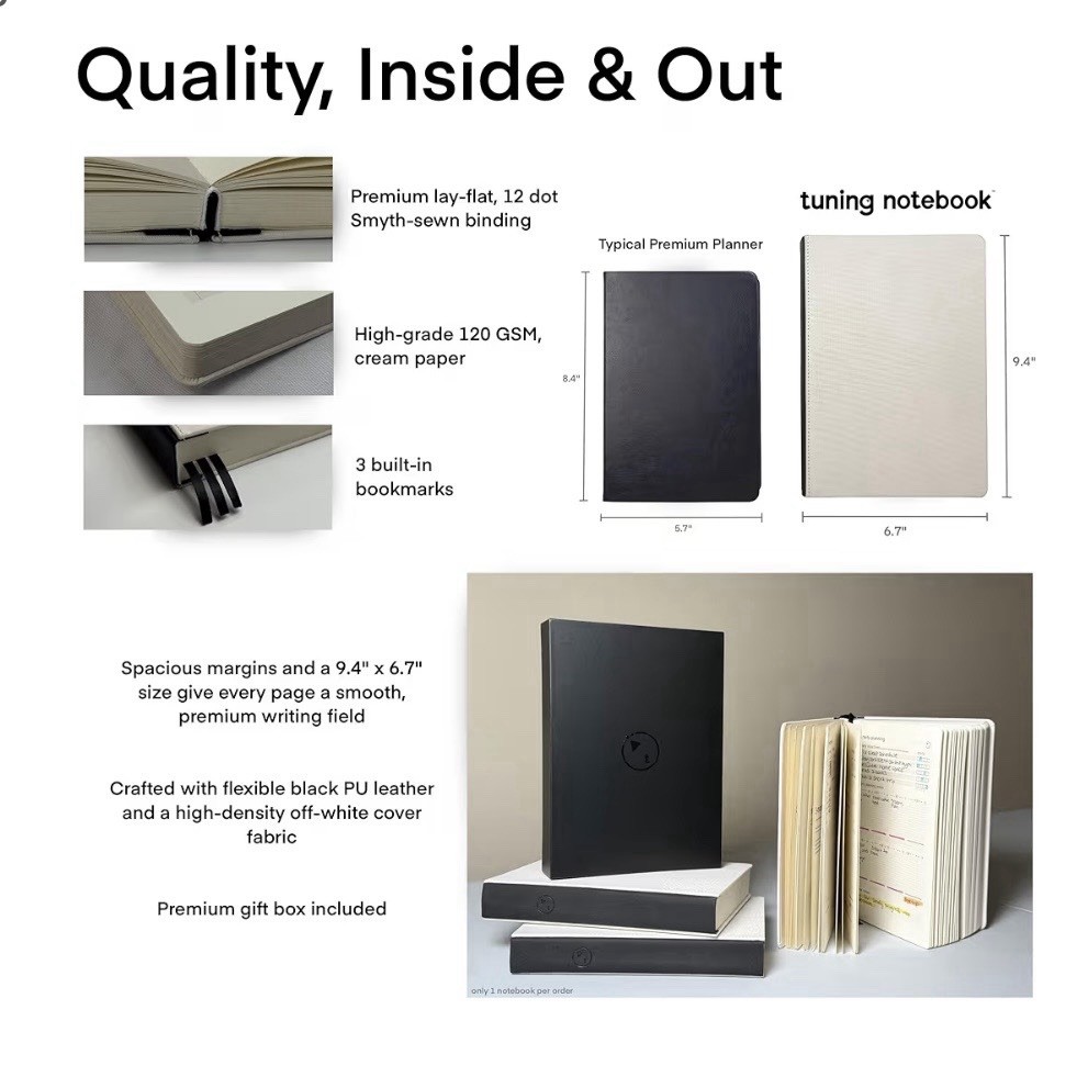 Tuning Notebook Daily & Hourly 3 Month Planner & Reflection Journal Minimalist