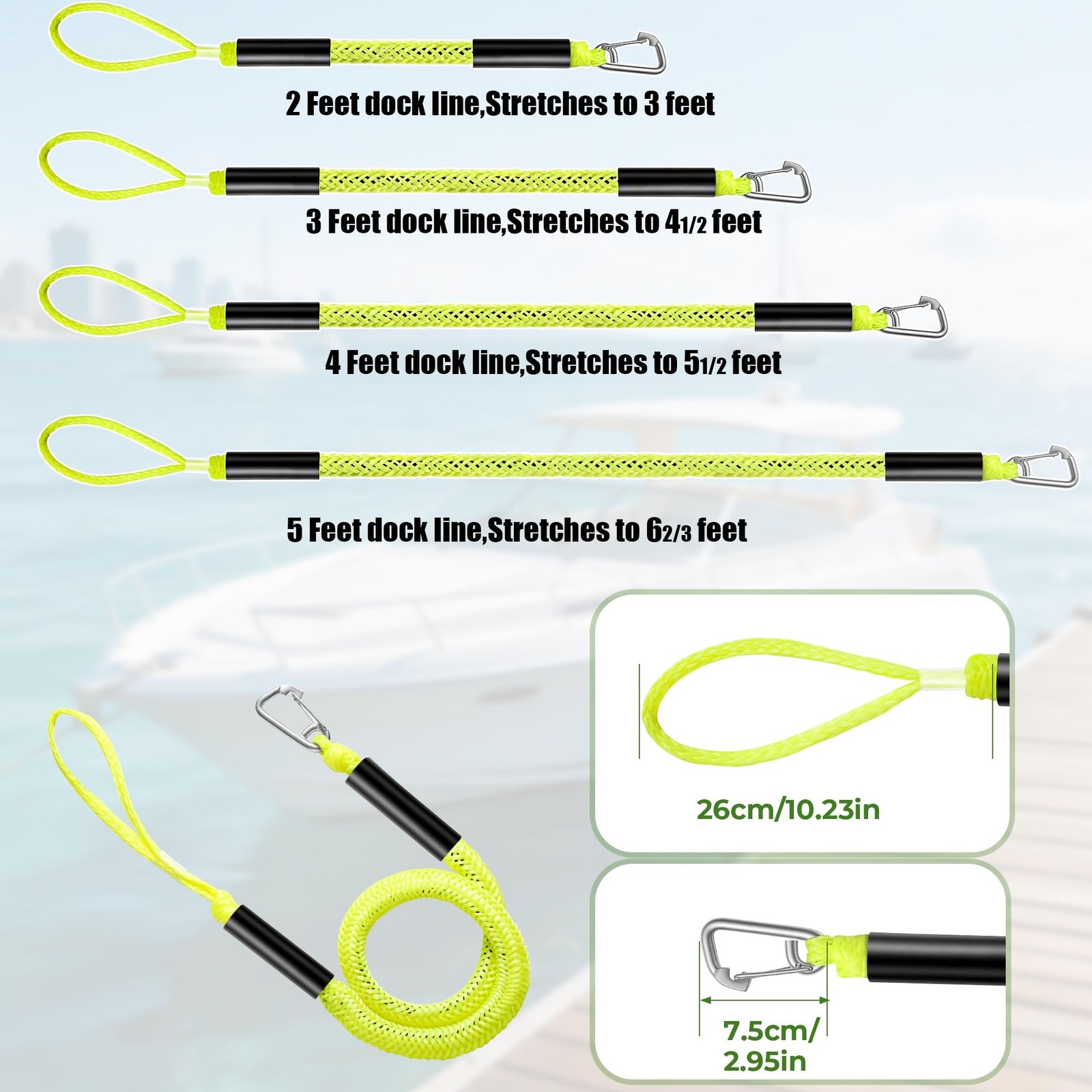 Bungee Dock Line for Boats, 4 FT Elastic Mooring Rope with Stainless Steel Cl…