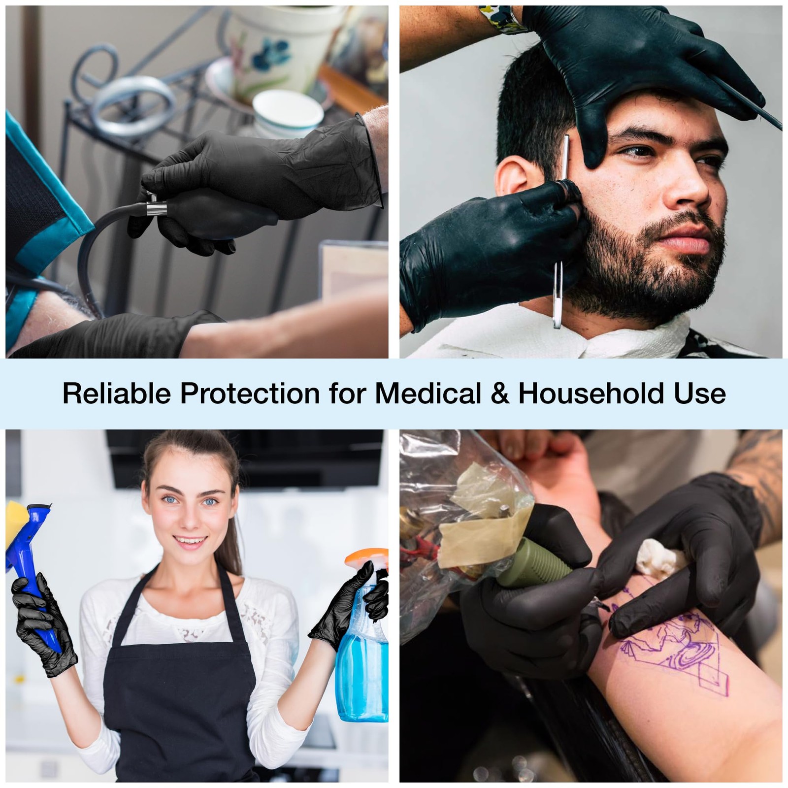 1st Choice Black Nitrile Gloves, Large, Box of 100, Disposable,