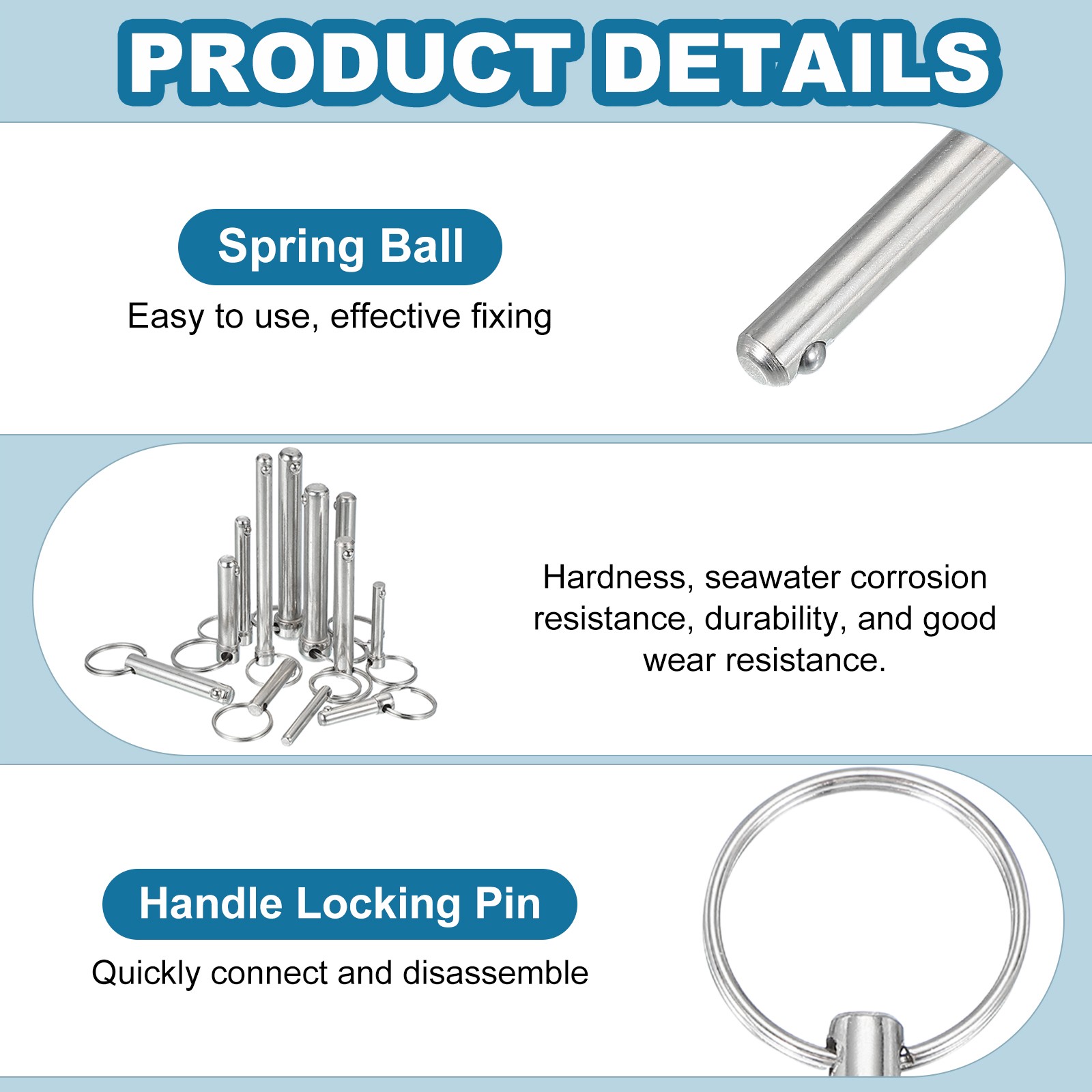 1/2″x2.05″ Quick Release Pin Carbon Steel Silver Pack of 2