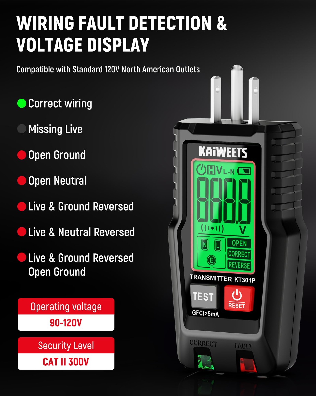 Circuit Breaker Finder GFCI Outlet Tester with LCD Display Flashlight