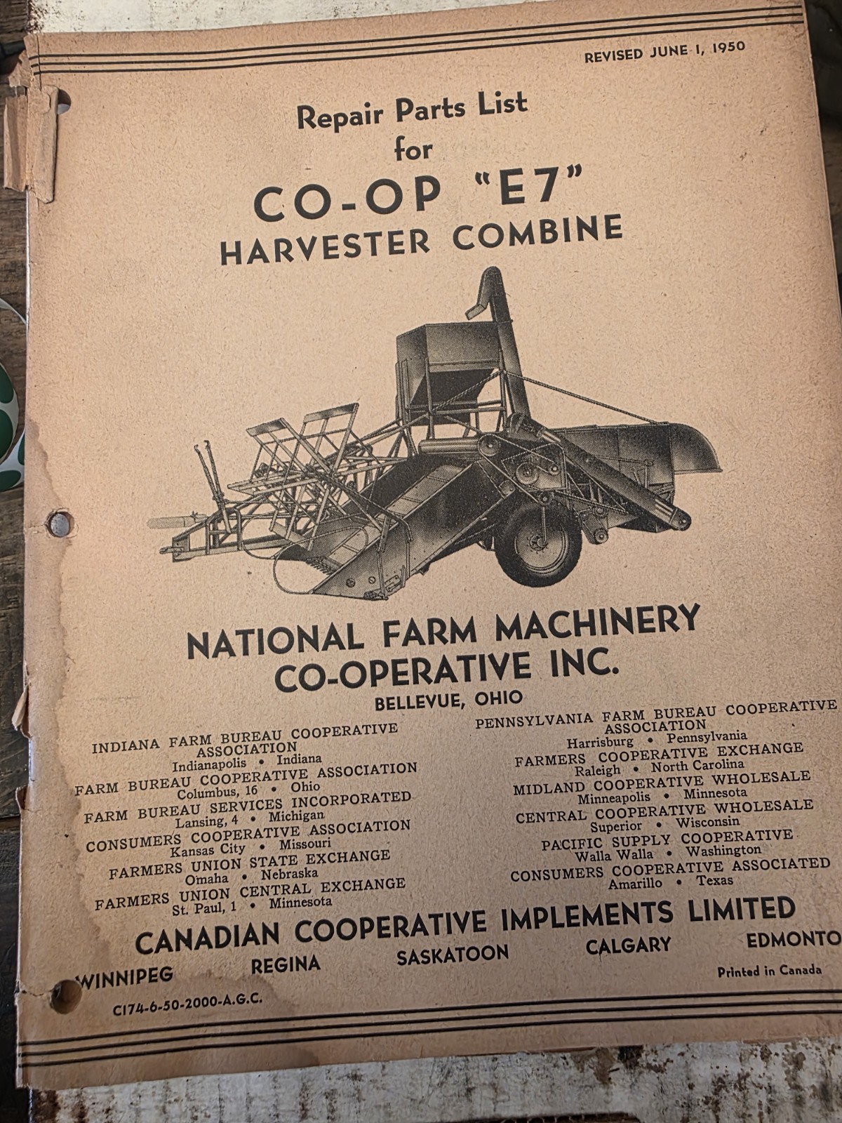 Co-Op E7 Harvester Combine Repair Parts List Manual National Farm Machinery